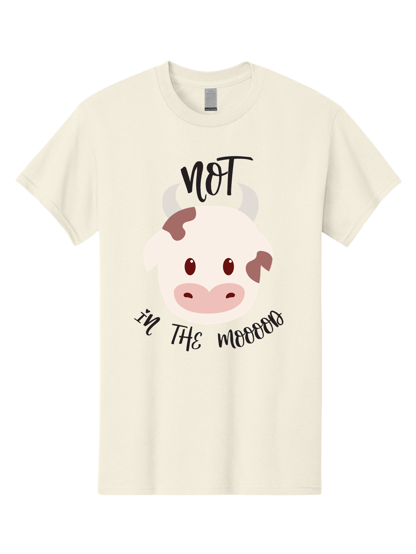 Not-In-The-Mood-Cow Men'S Graphic Tee, 100% Cotton, Comfortable Casual Summer Wear, Machine Washable, Cartoon Cow Face, Funny Cow Illustration, Cow Meme, Cow Humor, Cow Graphics, Animal Graphics, Quirky Illustration, Humorous Art Aad060