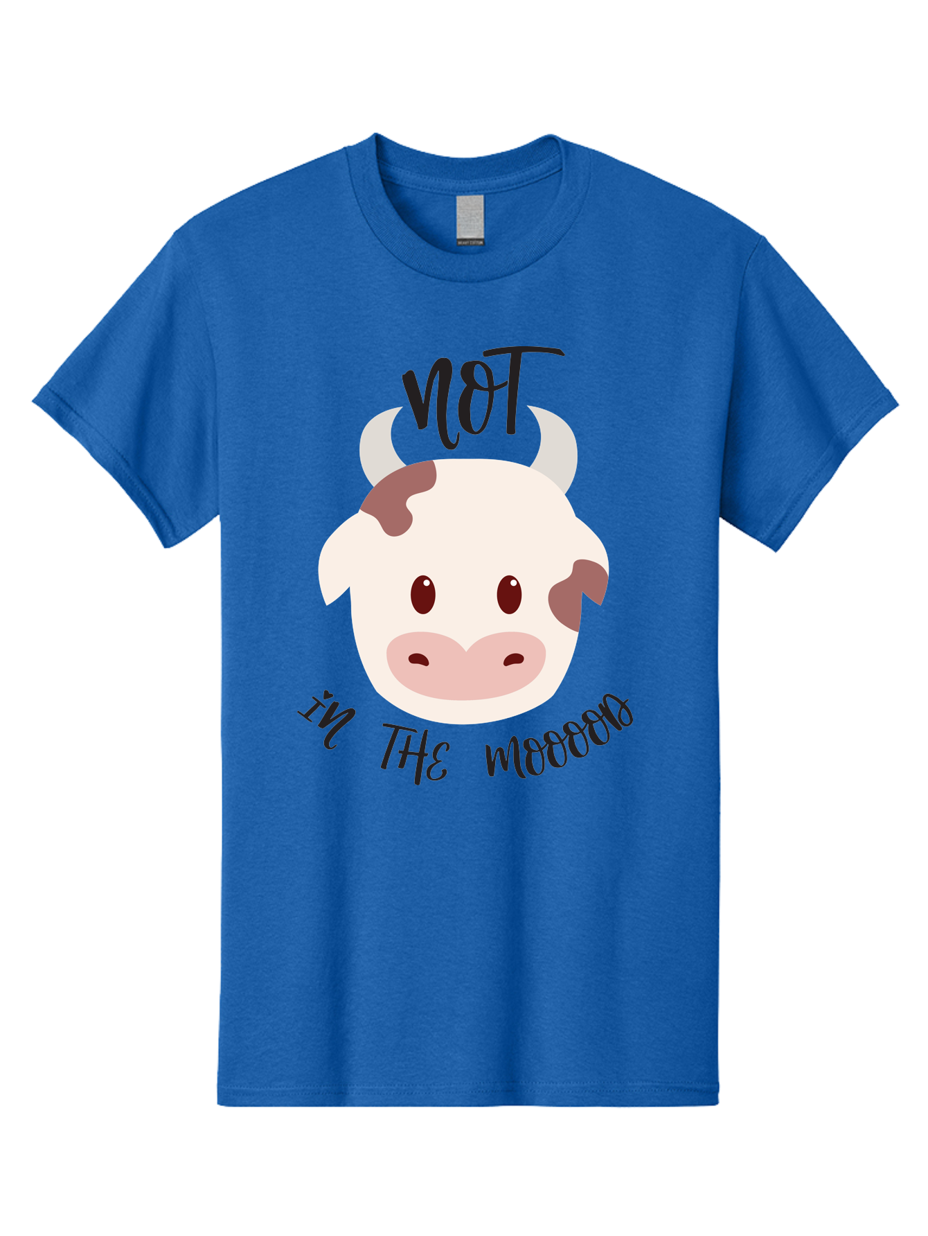 Not-In-The-Mood-Cow Men'S Graphic Tee, 100% Cotton, Comfortable Casual Summer Wear, Machine Washable, Cartoon Cow Face, Funny Cow Illustration, Cow Meme, Cow Humor, Cow Graphics, Animal Graphics, Quirky Illustration, Humorous Art Aad060