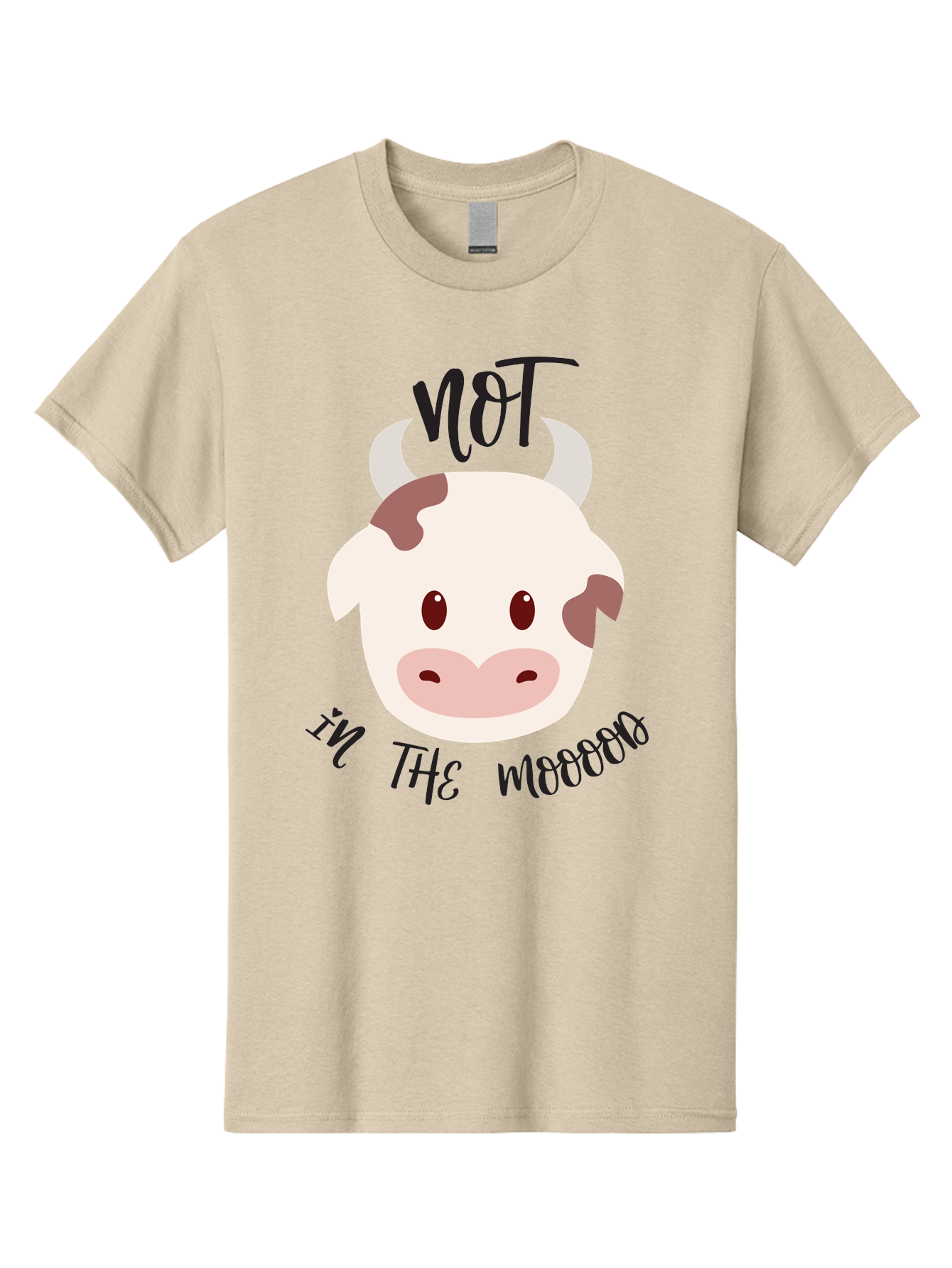 Not-In-The-Mood-Cow Men'S Graphic Tee, 100% Cotton, Comfortable Casual Summer Wear, Machine Washable, Cartoon Cow Face, Funny Cow Illustration, Cow Meme, Cow Humor, Cow Graphics, Animal Graphics, Quirky Illustration, Humorous Art Aad060