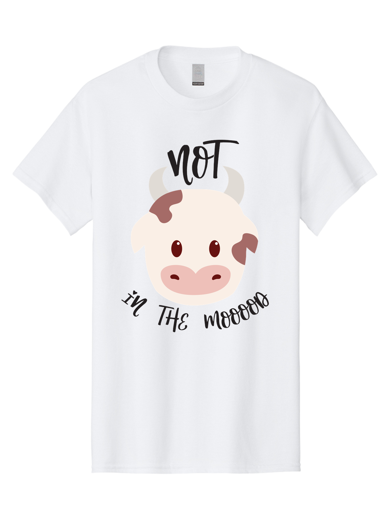 Not-In-The-Mood-Cow Men'S Graphic Tee, 100% Cotton, Comfortable Casual Summer Wear, Machine Washable, Cartoon Cow Face, Funny Cow Illustration, Cow Meme, Cow Humor, Cow Graphics, Animal Graphics, Quirky Illustration, Humorous Art Aad060