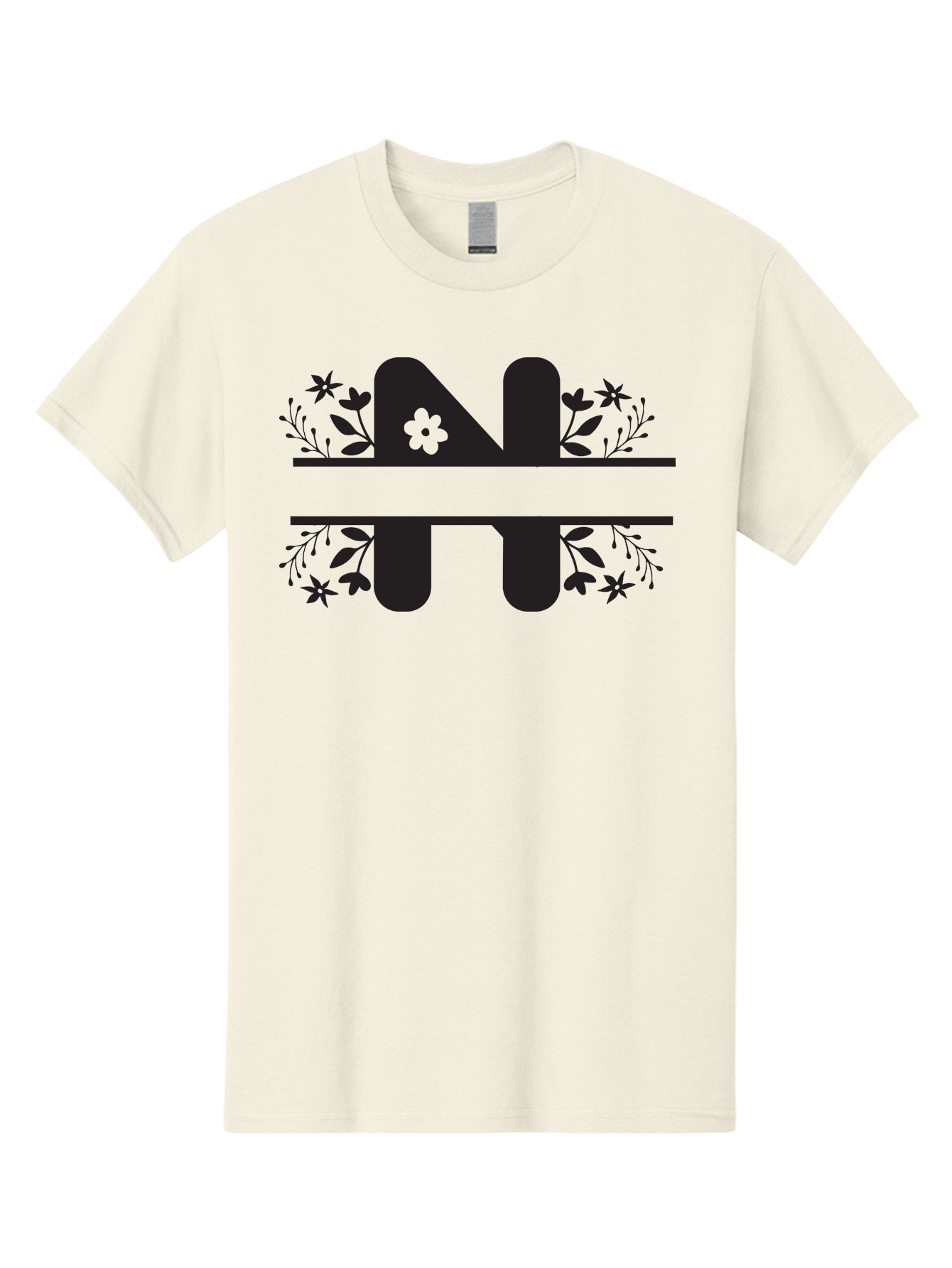 Nt-Logo Men'S Graphic Tee, 100% Cotton, Comfortable Casual Summer Wear, Machine Washable, Stylish Alphabet, Floral Design, Artistic Typography, Decorative Lettering, Elegant Font Style, Creative Graphics, Floral Motifs, Bold Typography, Aad061