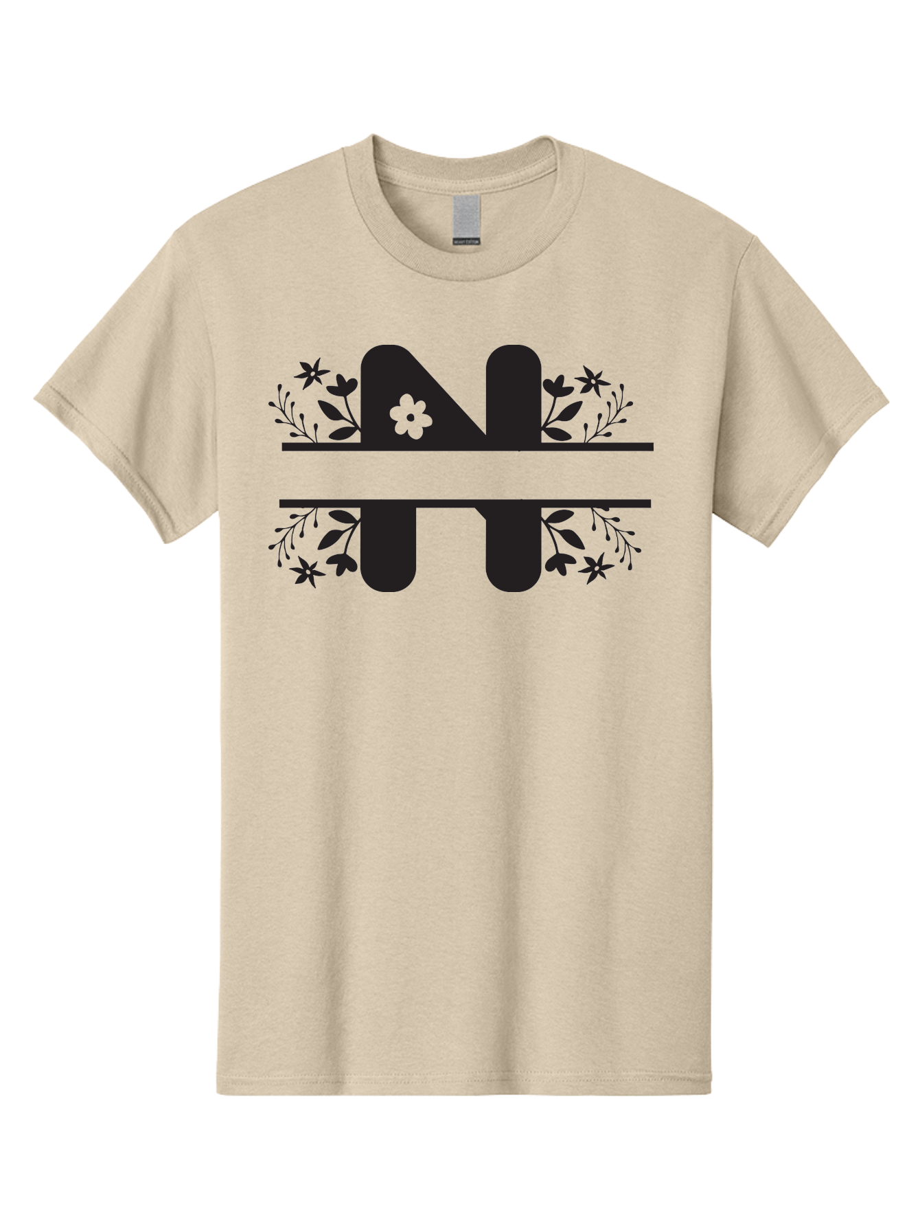 Nt-Logo Men'S Graphic Tee, 100% Cotton, Comfortable Casual Summer Wear, Machine Washable, Stylish Alphabet, Floral Design, Artistic Typography, Decorative Lettering, Elegant Font Style, Creative Graphics, Floral Motifs, Bold Typography, Aad061