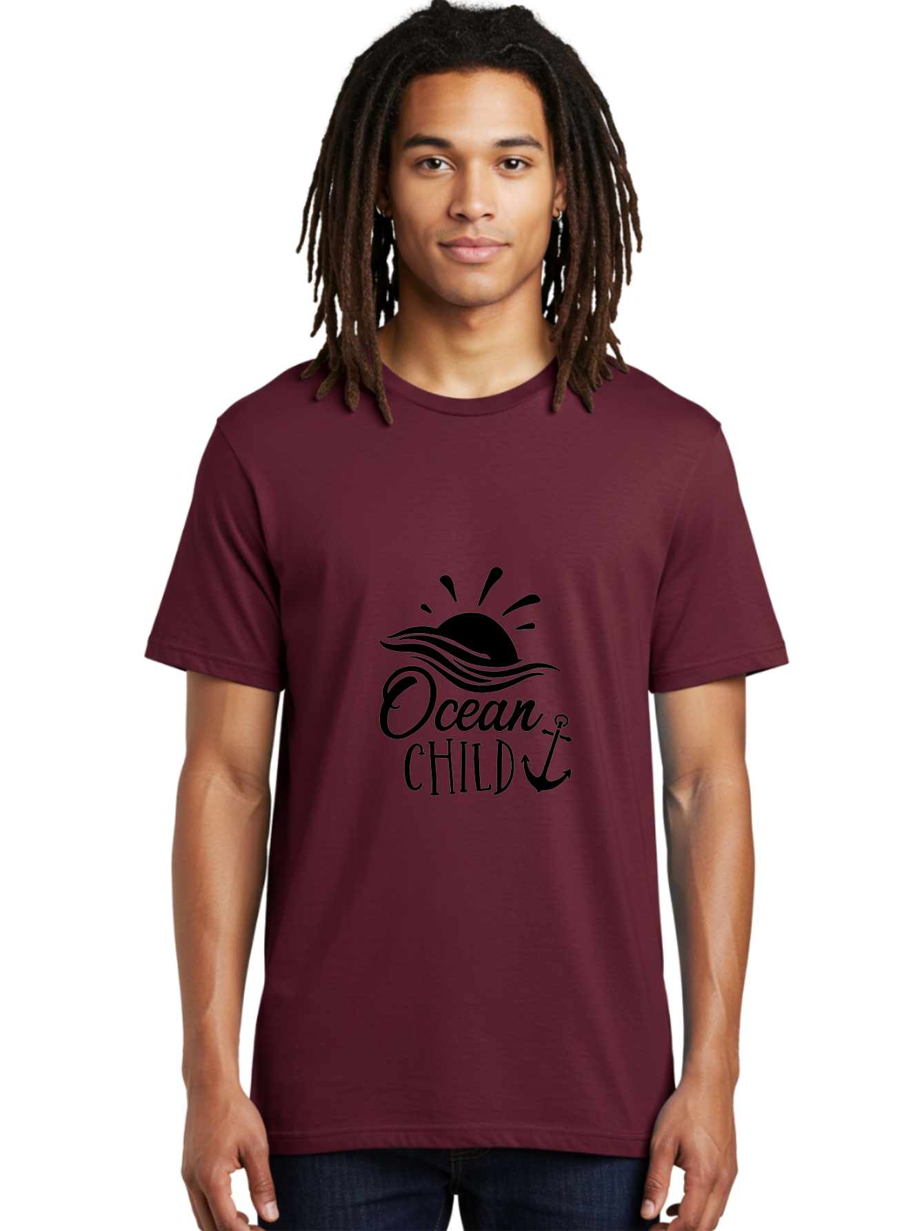 Ocean-Child Men'S Graphic Tee, 100% Cotton, Comfortable Casual Summer Wear, Machine Washable, Ocean Child, Nautical Theme, Ocean Waves, Setting Sun, Anchor Symbol, Beach Vibes, Ocean Lover Gifts, Sea Inspiration, Coastal Elements Aad062