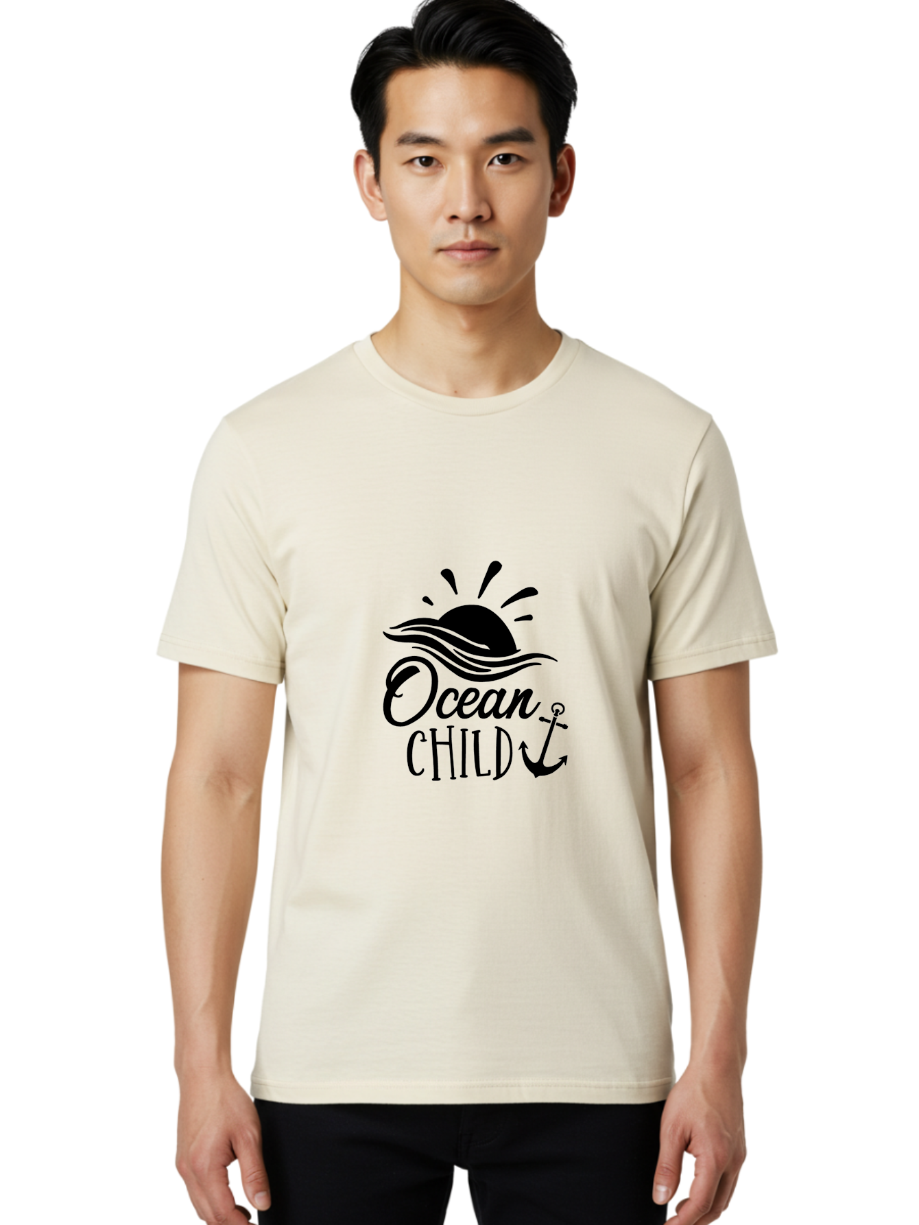 Ocean-Child Men'S Graphic Tee, 100% Cotton, Comfortable Casual Summer Wear, Machine Washable, Ocean Child, Nautical Theme, Ocean Waves, Setting Sun, Anchor Symbol, Beach Vibes, Ocean Lover Gifts, Sea Inspiration, Coastal Elements Aad062