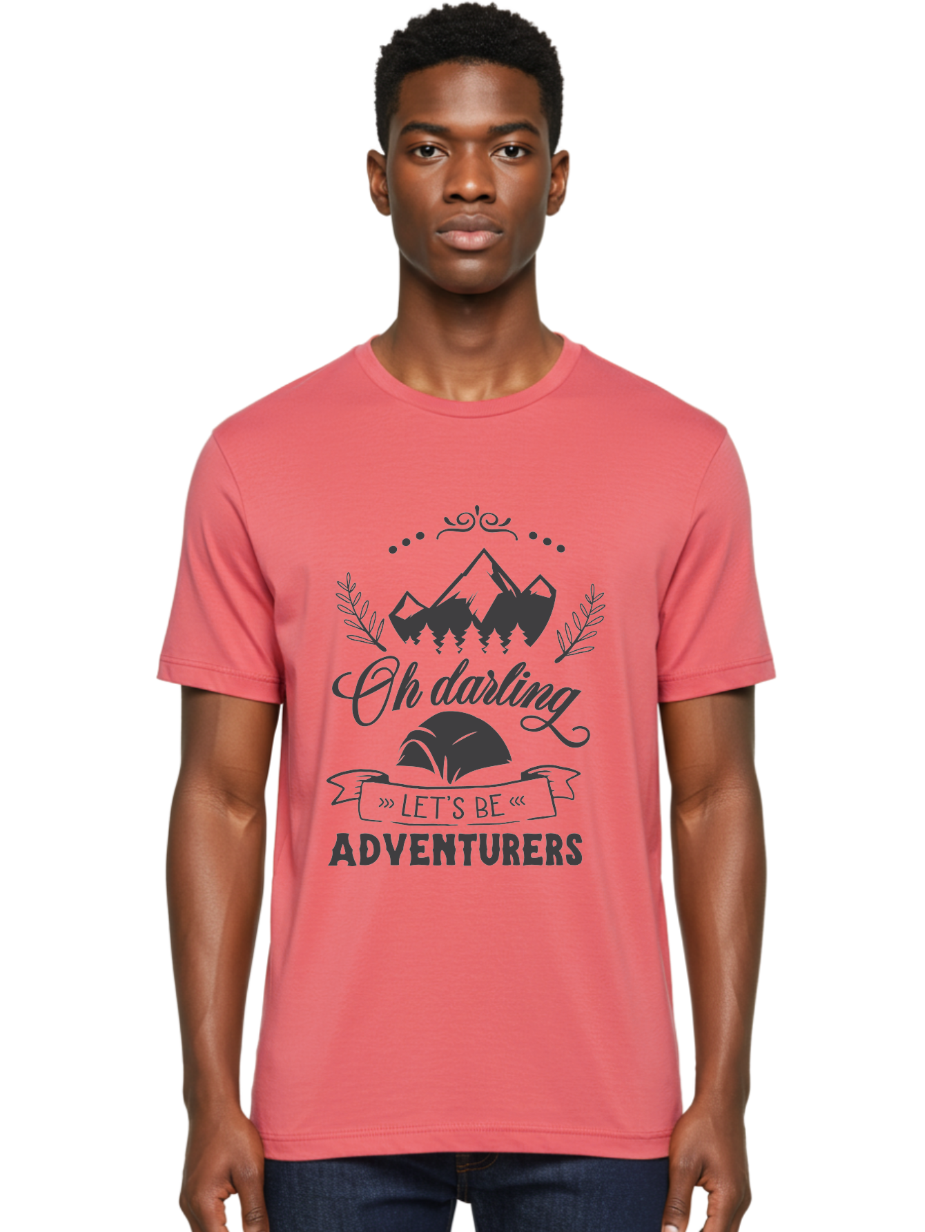 Oh-Darling-Let-S-Be-Adventurers Men'S Graphic Tee, 100% Cotton, Comfortable Casual Summer Wear, Machine Washable, Outdoor Adventure, Travel Inspiration, Wanderlust, Mountain Landscape, Forest Scenery, Inspirational Quotes, Aad066