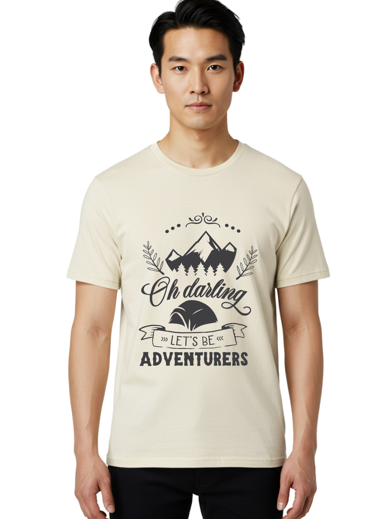Oh-Darling-Let-S-Be-Adventurers Men'S Graphic Tee, 100% Cotton, Comfortable Casual Summer Wear, Machine Washable, Outdoor Adventure, Travel Inspiration, Wanderlust, Mountain Landscape, Forest Scenery, Inspirational Quotes, Aad066