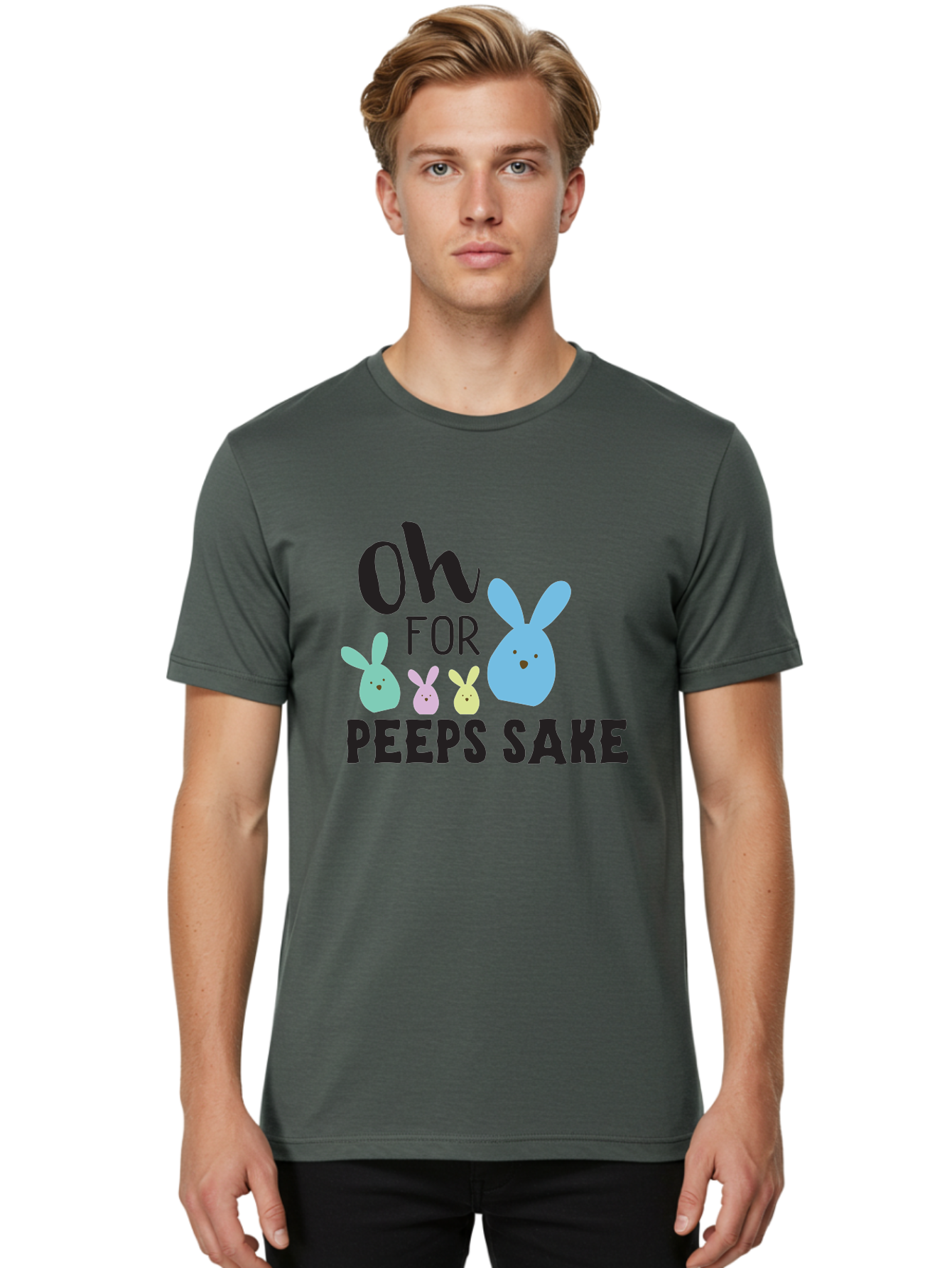 Oh-For-Peeps-Sake Men'S Graphic Tee, 100% Cotton, Comfortable Casual Summer Wear, Machine Washable, Easter Bunnies, Pastel Colors, Cute Cartoon Characters, Funny Easter Quote, Peeps Candy, Bunny Love, Easter Fun, Spring Vibes Aad067