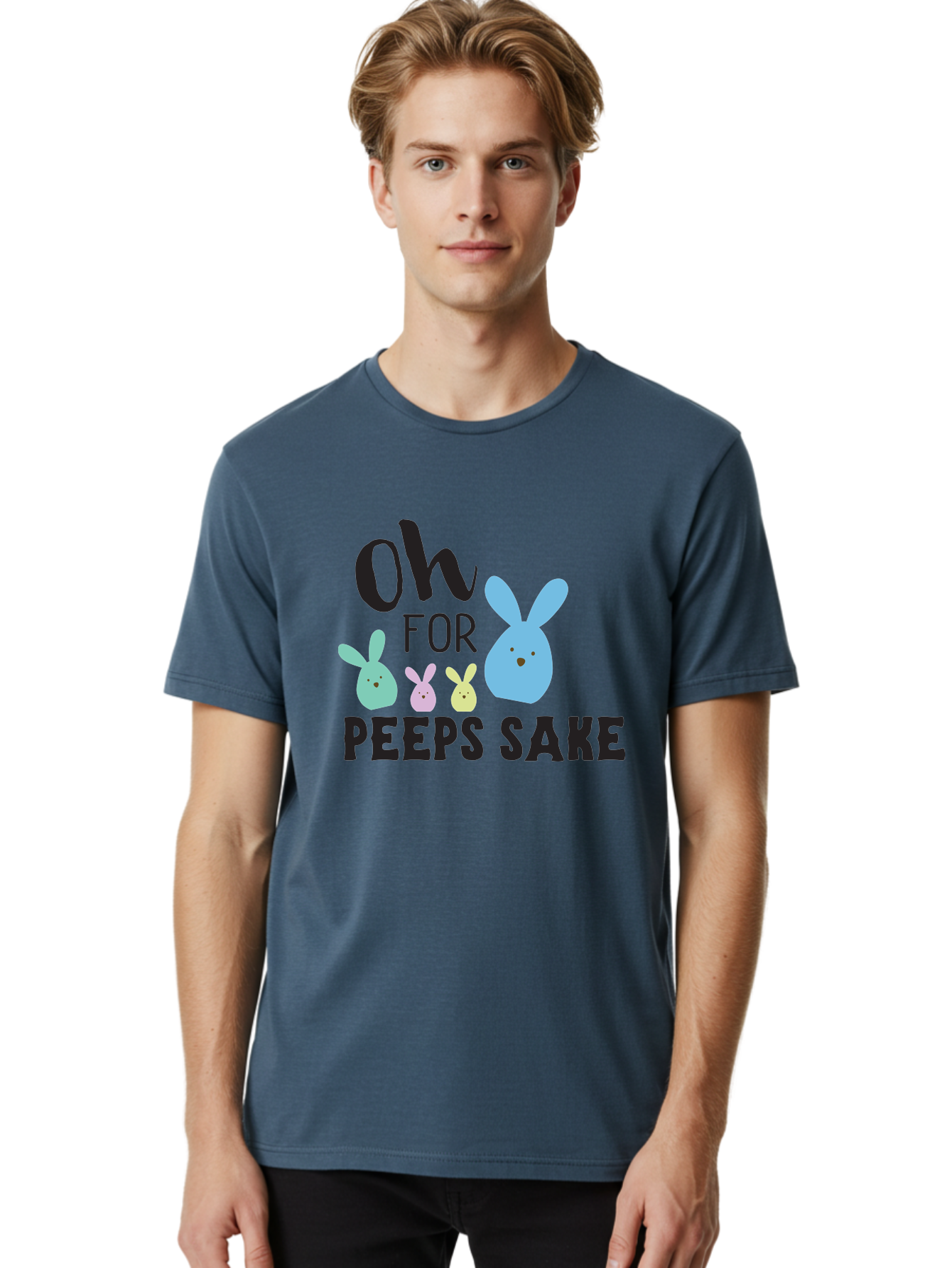 Oh-For-Peeps-Sake Men'S Graphic Tee, 100% Cotton, Comfortable Casual Summer Wear, Machine Washable, Easter Bunnies, Pastel Colors, Cute Cartoon Characters, Funny Easter Quote, Peeps Candy, Bunny Love, Easter Fun, Spring Vibes Aad067