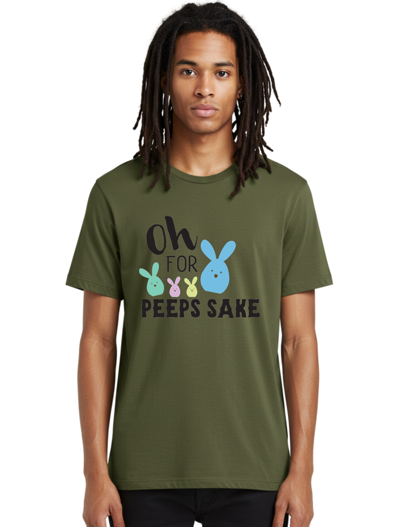 Oh-For-Peeps-Sake Men'S Graphic Tee, 100% Cotton, Comfortable Casual Summer Wear, Machine Washable, Easter Bunnies, Pastel Colors, Cute Cartoon Characters, Funny Easter Quote, Peeps Candy, Bunny Love, Easter Fun, Spring Vibes Aad067