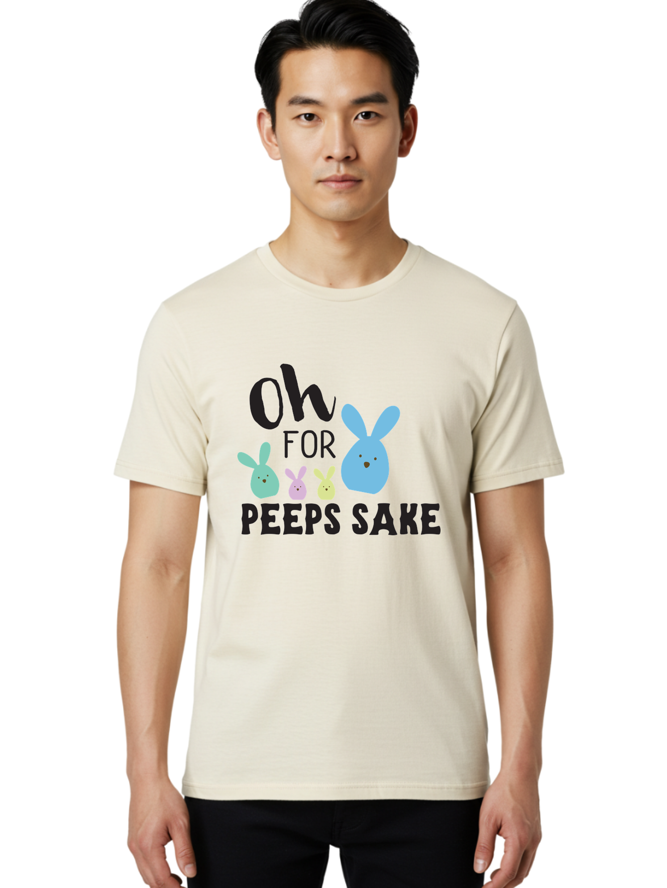 Oh-For-Peeps-Sake Men'S Graphic Tee, 100% Cotton, Comfortable Casual Summer Wear, Machine Washable, Easter Bunnies, Pastel Colors, Cute Cartoon Characters, Funny Easter Quote, Peeps Candy, Bunny Love, Easter Fun, Spring Vibes Aad067