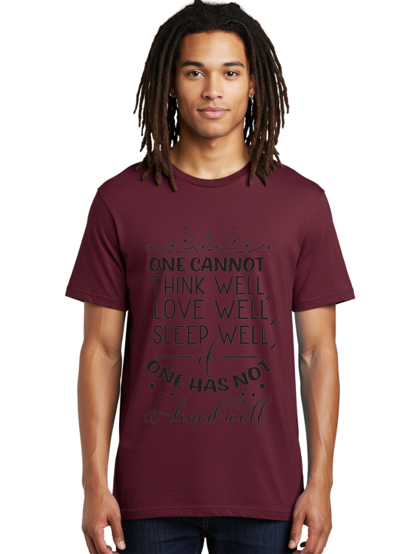 One-Cannot-Think-Well-Dined-Well Men'S Graphic Tee, 100% Cotton, Comfortable Casual Summer Wear, Machine Washable, Foodie Quote, Dining Inspiration, Think Well, Love Well, Sleep Well, Dined Well, Motivational Quote, Food For Thought, Aad071