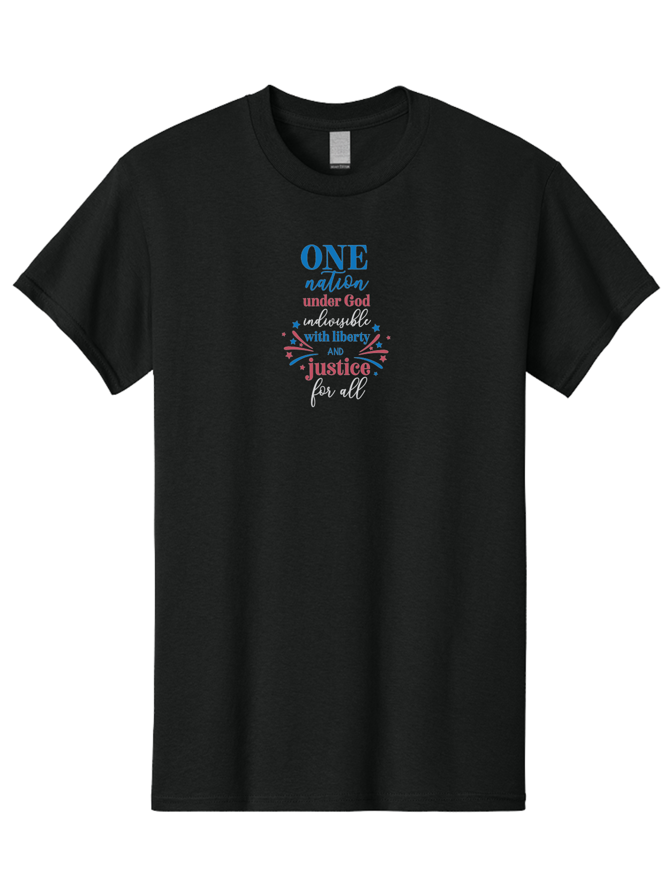 One-Nation-Under-God-Indivisible-With-Liberty-And-Justice-For-All Men'S Graphic Tee, 100% Cotton, Comfortable Casual Summer Wear, Machine Washable, Patriotic Quote, Pledge Of Allegiance, National Pride, American Values, Unity, Freedom, Aad072
