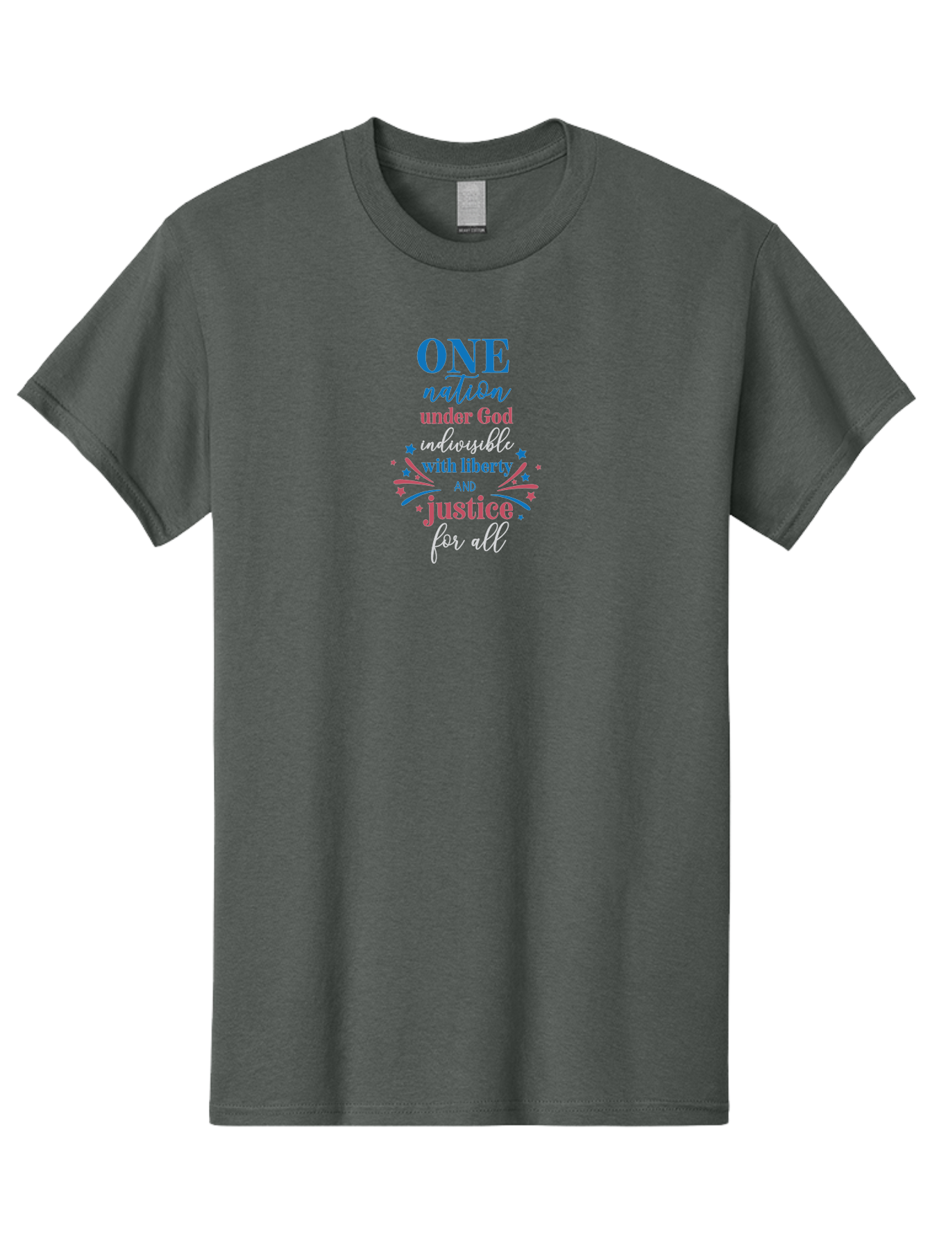 One-Nation-Under-God-Indivisible-With-Liberty-And-Justice-For-All Men'S Graphic Tee, 100% Cotton, Comfortable Casual Summer Wear, Machine Washable, Patriotic Quote, Pledge Of Allegiance, National Pride, American Values, Unity, Freedom, Aad072