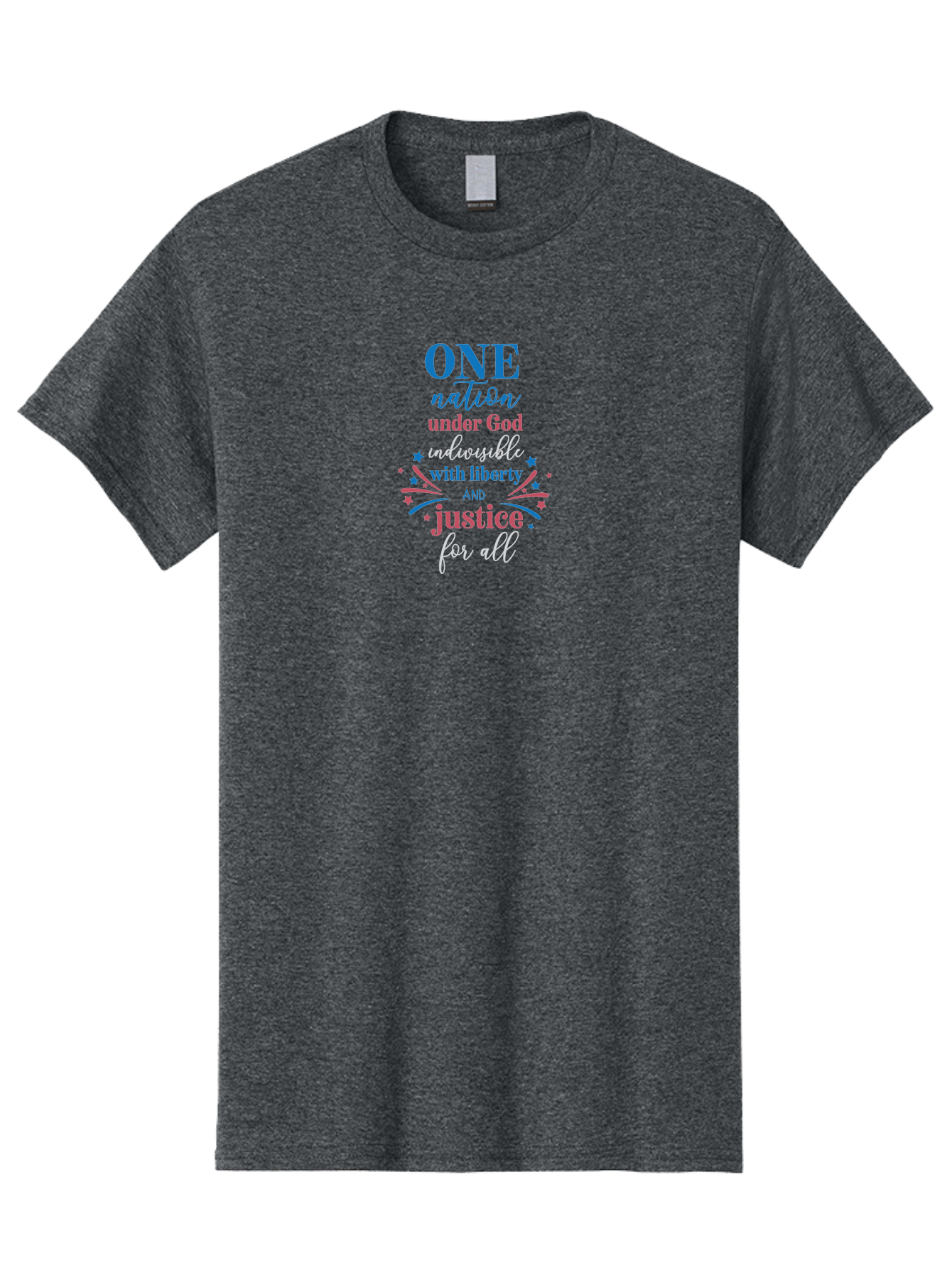 One-Nation-Under-God-Indivisible-With-Liberty-And-Justice-For-All Men'S Graphic Tee, 100% Cotton, Comfortable Casual Summer Wear, Machine Washable, Patriotic Quote, Pledge Of Allegiance, National Pride, American Values, Unity, Freedom, Aad072