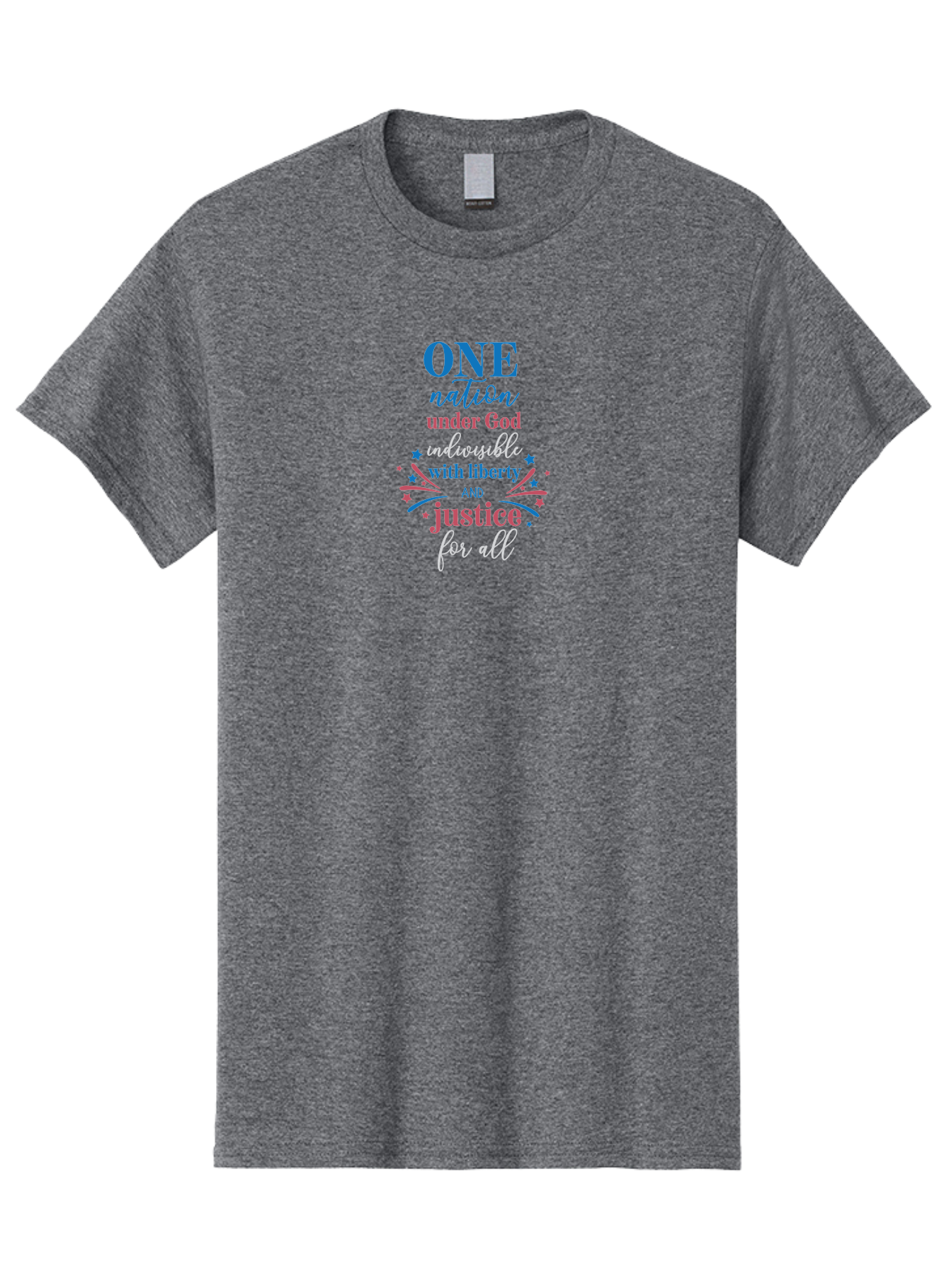 One-Nation-Under-God-Indivisible-With-Liberty-And-Justice-For-All Men'S Graphic Tee, 100% Cotton, Comfortable Casual Summer Wear, Machine Washable, Patriotic Quote, Pledge Of Allegiance, National Pride, American Values, Unity, Freedom, Aad072