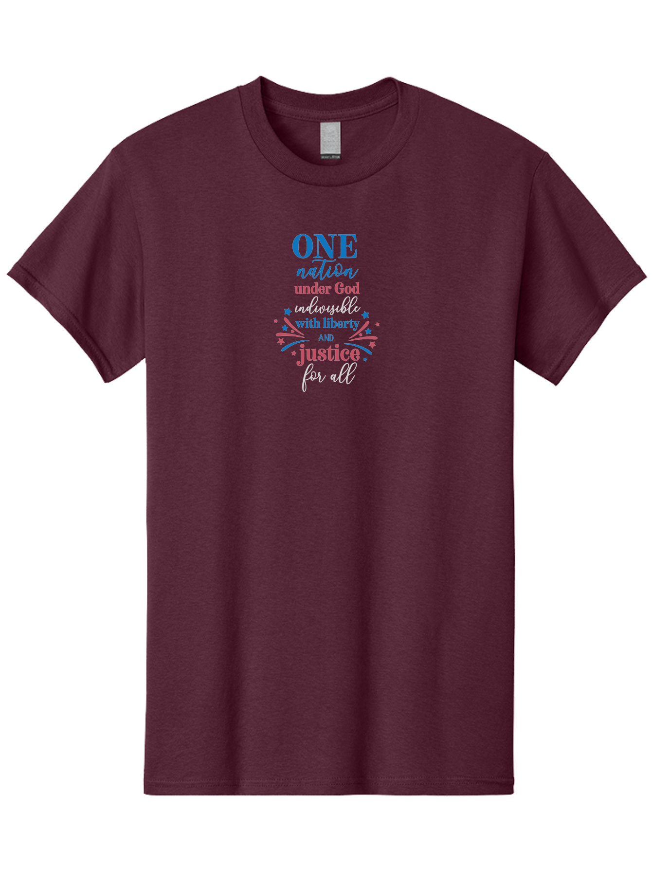 One-Nation-Under-God-Indivisible-With-Liberty-And-Justice-For-All Men'S Graphic Tee, 100% Cotton, Comfortable Casual Summer Wear, Machine Washable, Patriotic Quote, Pledge Of Allegiance, National Pride, American Values, Unity, Freedom, Aad072