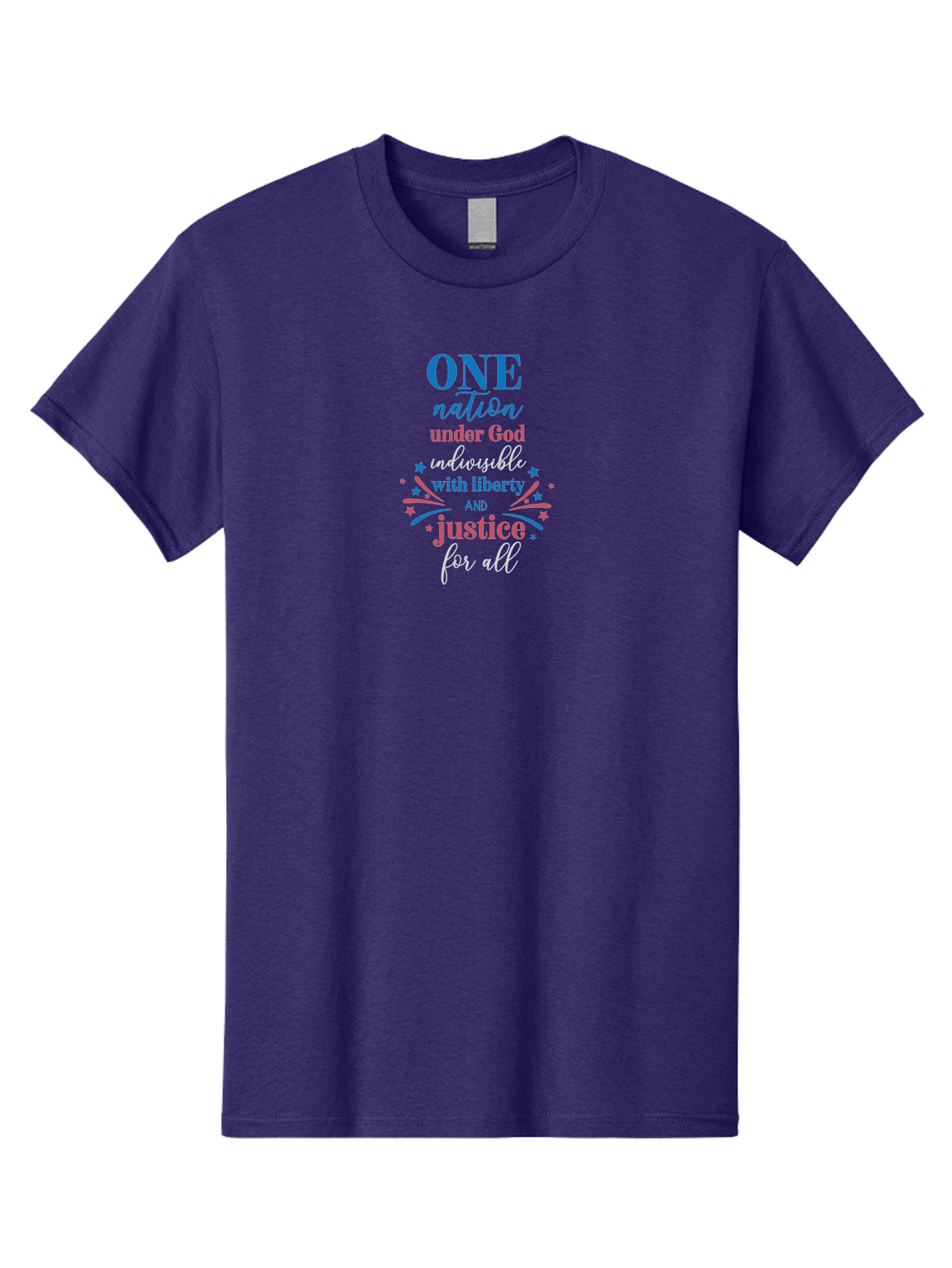 One-Nation-Under-God-Indivisible-With-Liberty-And-Justice-For-All Men'S Graphic Tee, 100% Cotton, Comfortable Casual Summer Wear, Machine Washable, Patriotic Quote, Pledge Of Allegiance, National Pride, American Values, Unity, Freedom, Aad072