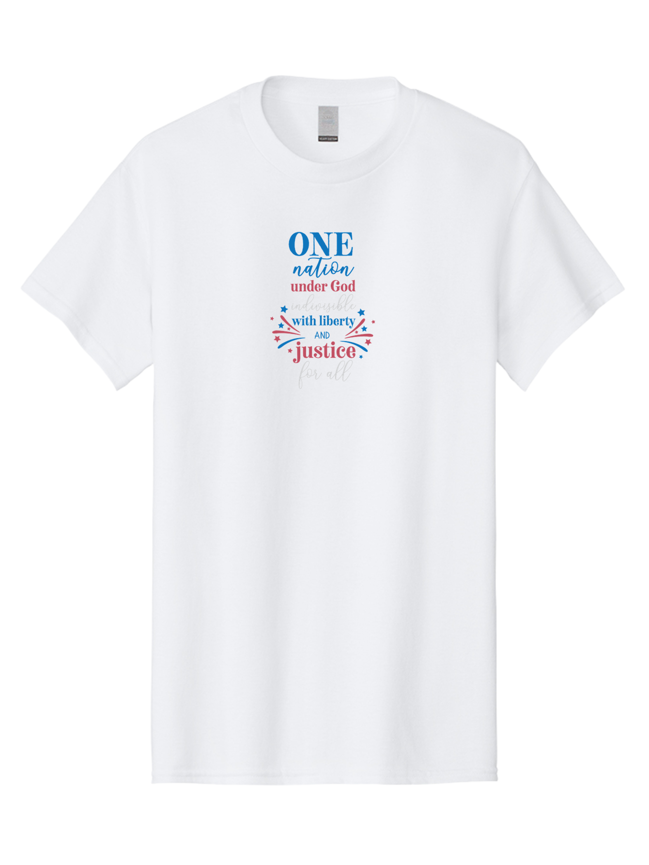 One-Nation-Under-God-Indivisible-With-Liberty-And-Justice-For-All Men'S Graphic Tee, 100% Cotton, Comfortable Casual Summer Wear, Machine Washable, Patriotic Quote, Pledge Of Allegiance, National Pride, American Values, Unity, Freedom, Aad072