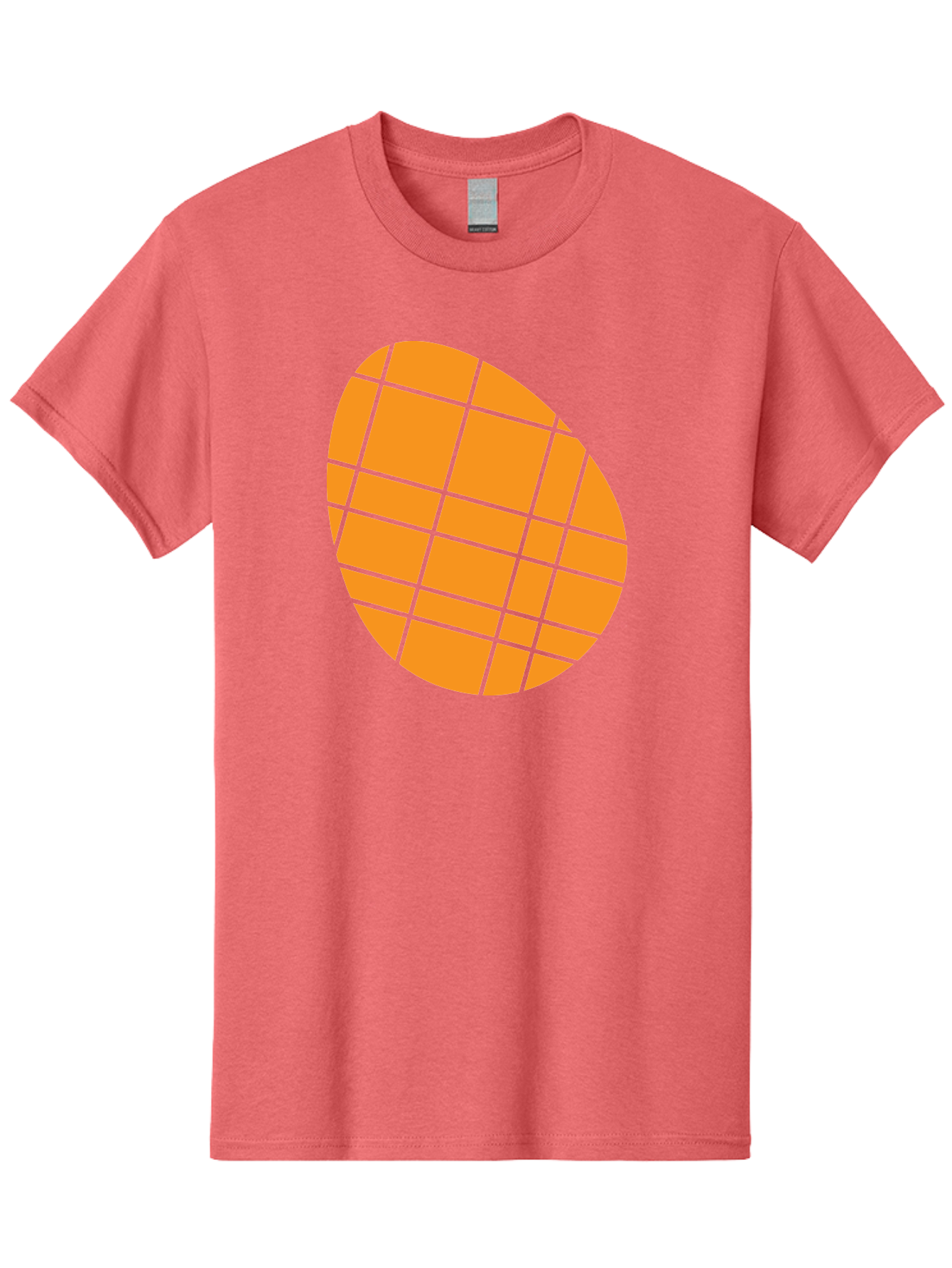 Orange-Grid-Circle Men'S Graphic Tee, 100% Cotton, Comfortable Casual Summer Wear, Machine Washable, Orange Circle, Grid Pattern, Neon Green Grid, Abstract Design, Modern Art, Geometric Shape Aad073
