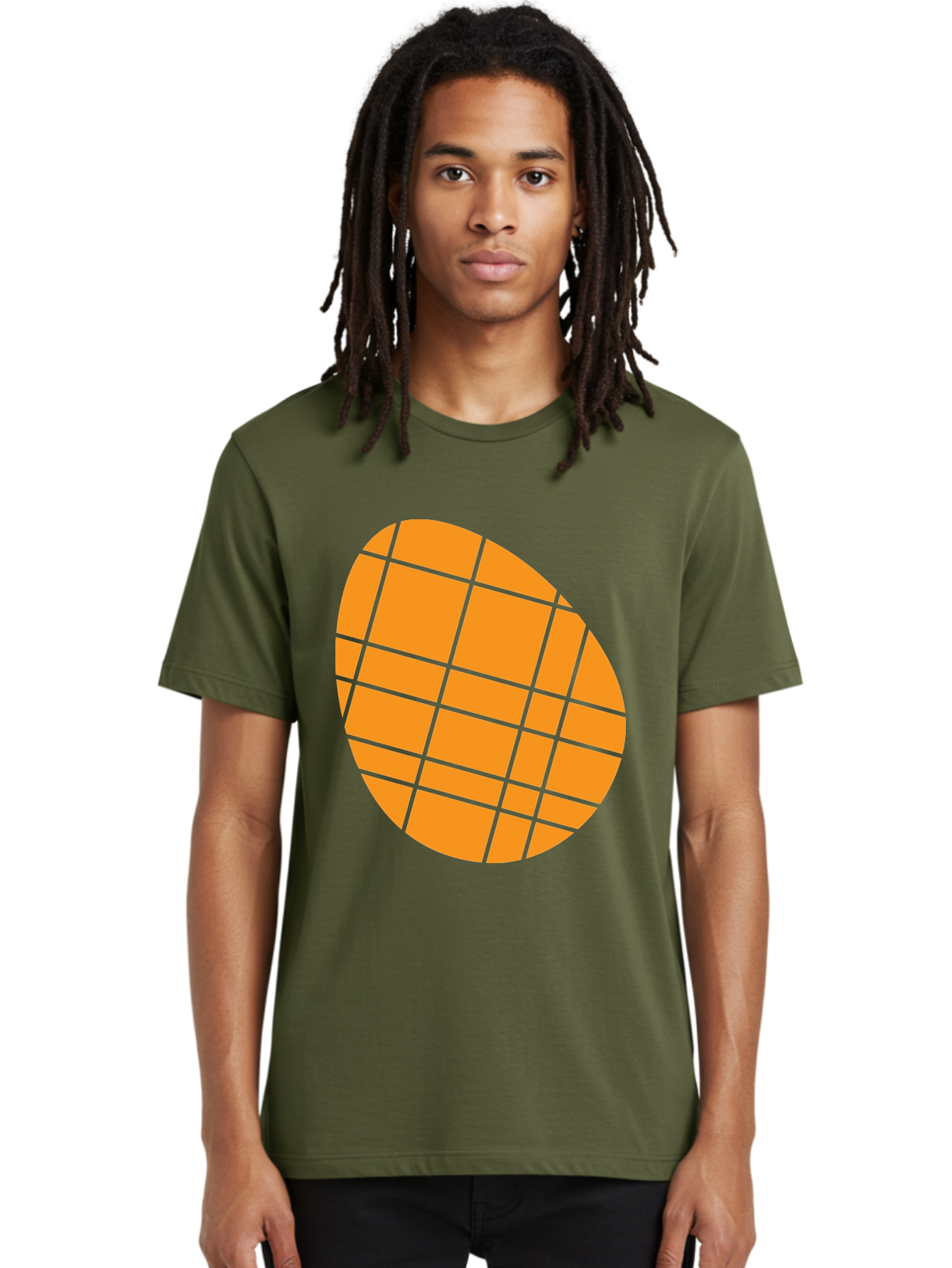 Orange-Grid-Circle Men'S Graphic Tee, 100% Cotton, Comfortable Casual Summer Wear, Machine Washable, Orange Circle, Grid Pattern, Neon Green Grid, Abstract Design, Modern Art, Geometric Shape Aad073