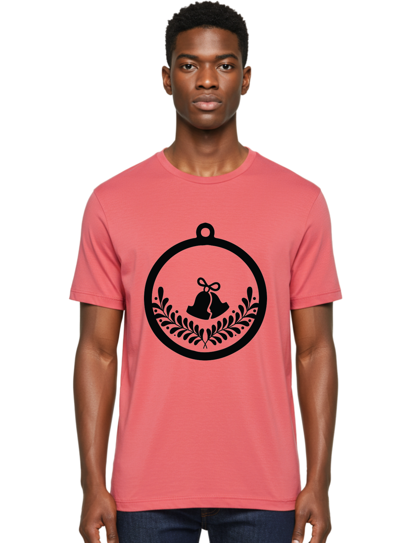 Ornament-With-Bells Men'S Graphic Tee, 100% Cotton, Comfortable Casual Summer Wear, Machine Washable, Christmas Ornament, Festive Decoration, Holiday Symbol, Decorative Bell, Floral Design, Winter Theme, Seasonal Decor Aad074
