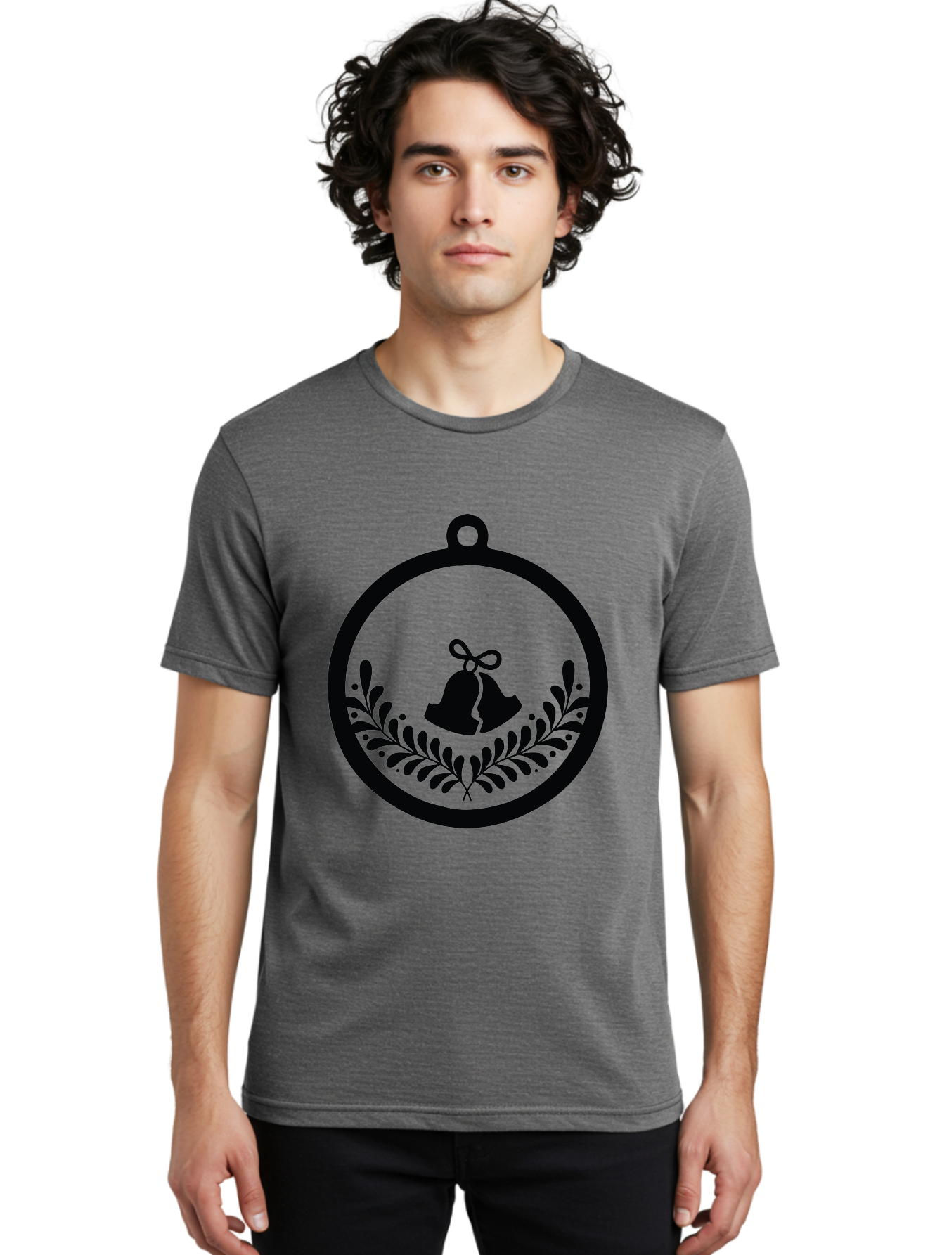 Ornament-With-Bells Men'S Graphic Tee, 100% Cotton, Comfortable Casual Summer Wear, Machine Washable, Christmas Ornament, Festive Decoration, Holiday Symbol, Decorative Bell, Floral Design, Winter Theme, Seasonal Decor Aad074