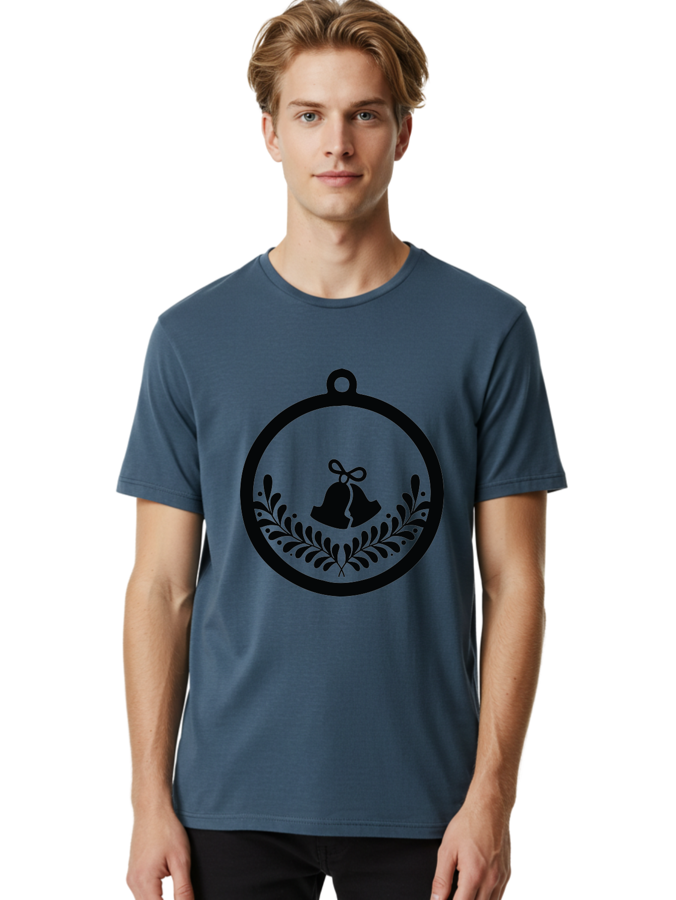 Ornament-With-Bells Men'S Graphic Tee, 100% Cotton, Comfortable Casual Summer Wear, Machine Washable, Christmas Ornament, Festive Decoration, Holiday Symbol, Decorative Bell, Floral Design, Winter Theme, Seasonal Decor Aad074