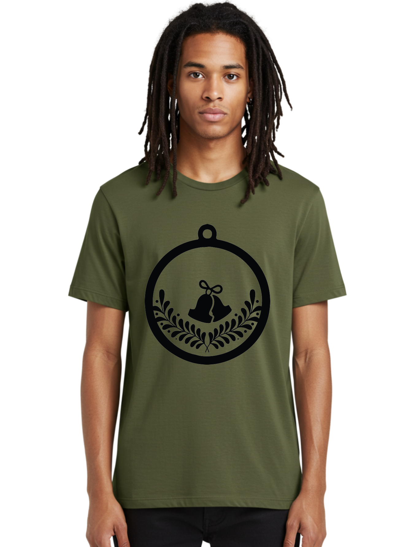 Ornament-With-Bells Men'S Graphic Tee, 100% Cotton, Comfortable Casual Summer Wear, Machine Washable, Christmas Ornament, Festive Decoration, Holiday Symbol, Decorative Bell, Floral Design, Winter Theme, Seasonal Decor Aad074