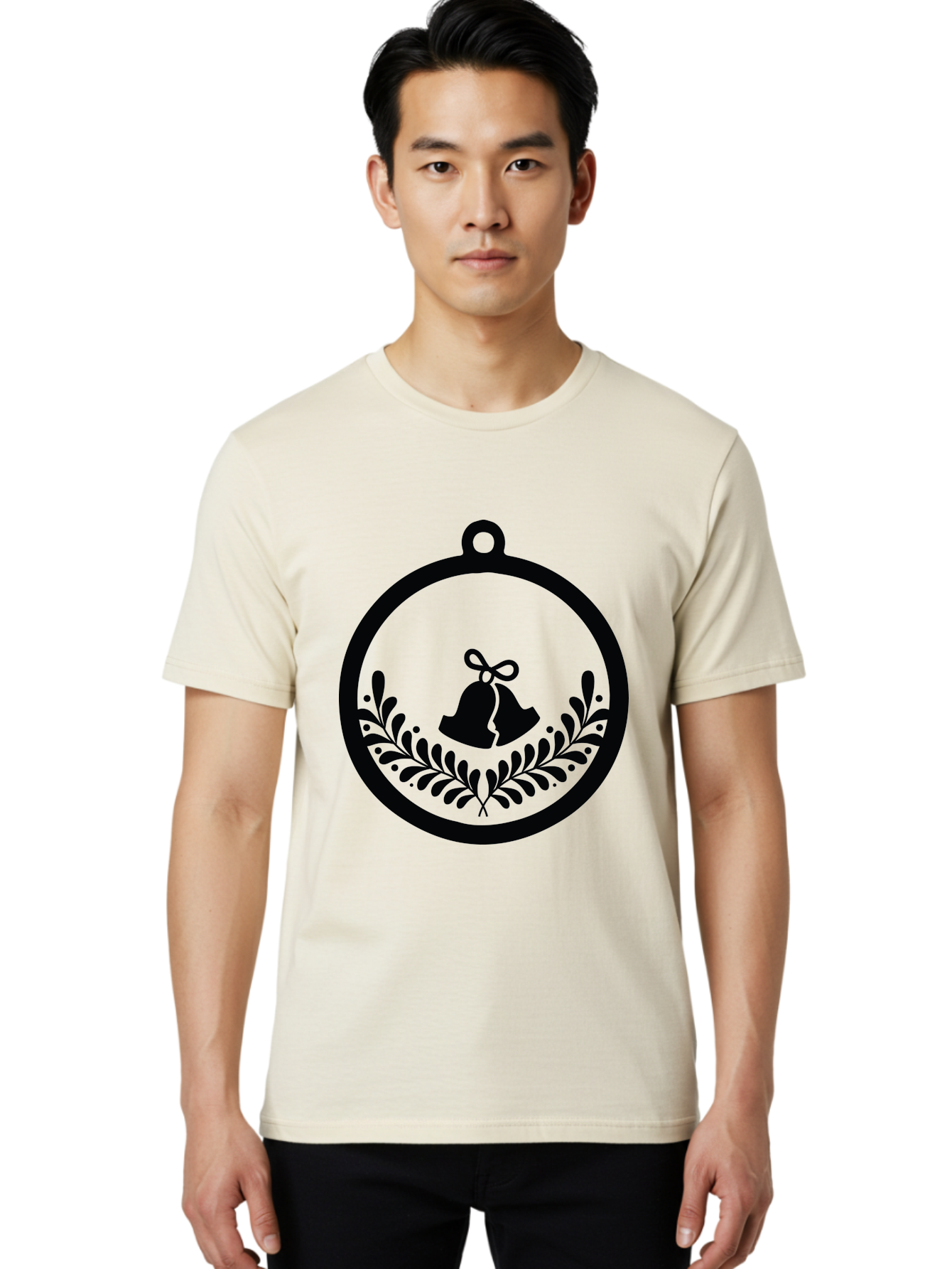 Ornament-With-Bells Men'S Graphic Tee, 100% Cotton, Comfortable Casual Summer Wear, Machine Washable, Christmas Ornament, Festive Decoration, Holiday Symbol, Decorative Bell, Floral Design, Winter Theme, Seasonal Decor Aad074