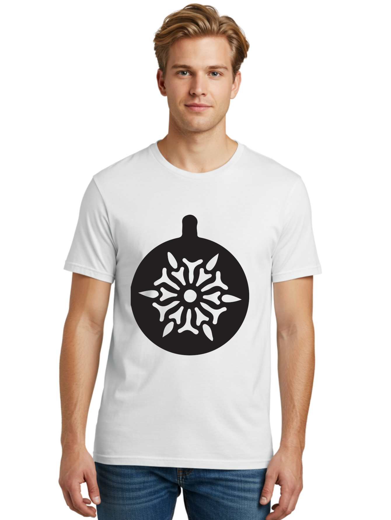 Ornament Men'S Graphic Tee, 100% Cotton, Comfortable Casual Summer Wear, Machine Washable, Christmas Ornament, Snowflake Design, Festive Decor, Holiday Symbol, Winter Theme, Decorative Art, Seasonal Icon Aad075