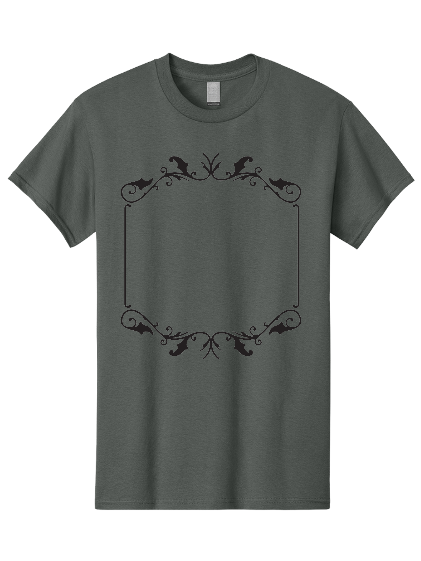 Ornate-Frame Men'S Graphic Tee, 100% Cotton, Comfortable Casual Summer Wear, Machine Washable, Floral Frame, Black Frame, Decorative Border, Elegant Design, Symmetrical, Ornate Details, Vintage Style, Classic Pattern Aad078
