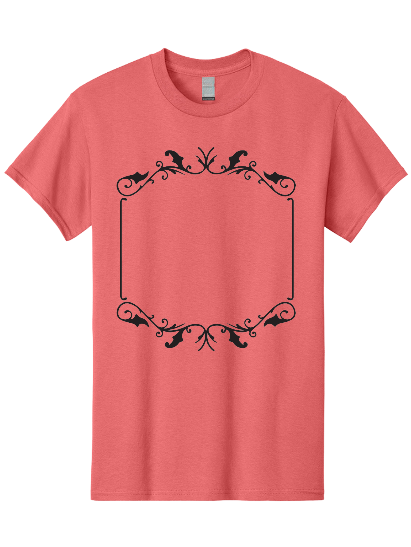 Ornate-Frame Men'S Graphic Tee, 100% Cotton, Comfortable Casual Summer Wear, Machine Washable, Floral Frame, Black Frame, Decorative Border, Elegant Design, Symmetrical, Ornate Details, Vintage Style, Classic Pattern Aad078