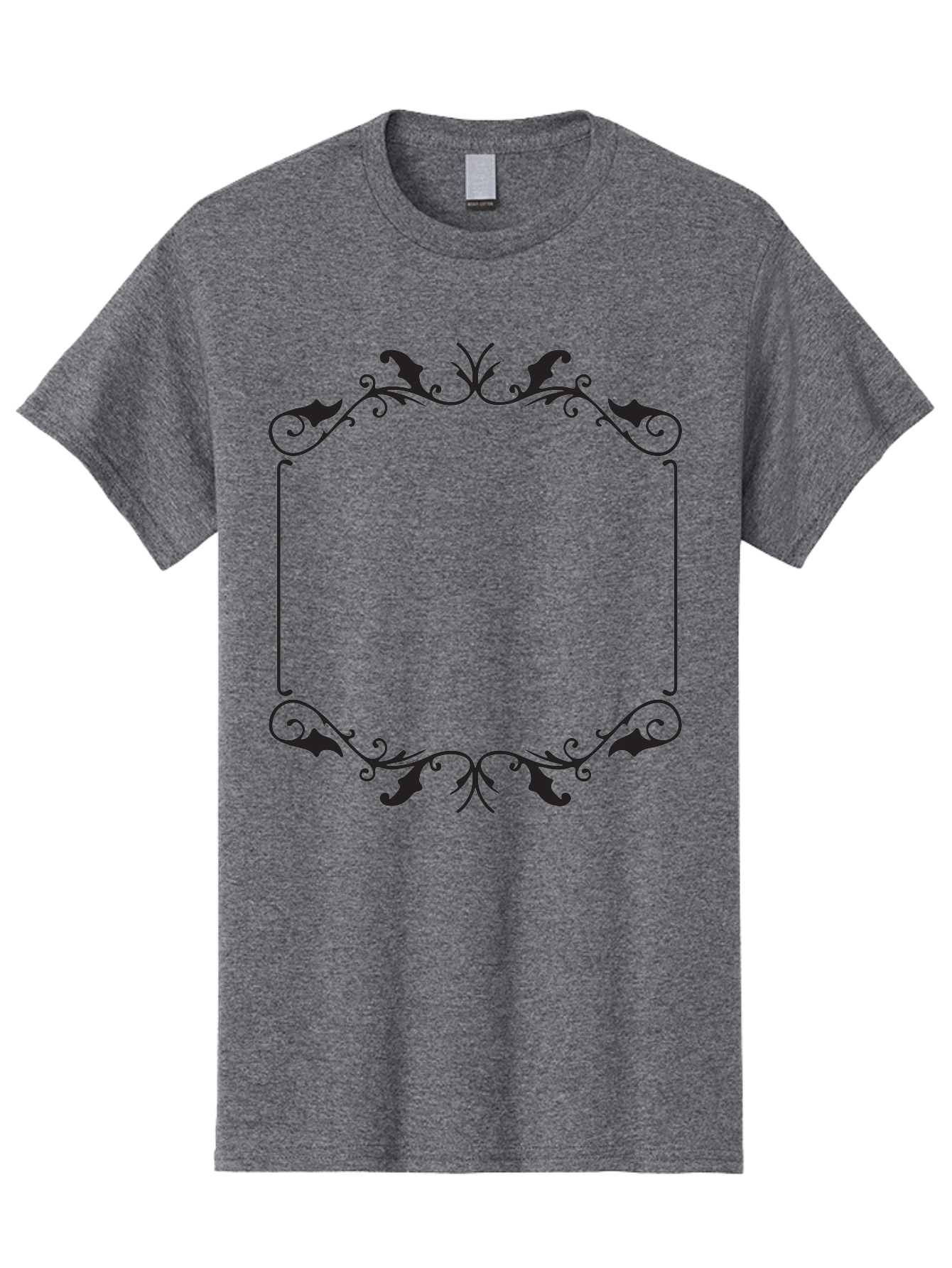 Ornate-Frame Men'S Graphic Tee, 100% Cotton, Comfortable Casual Summer Wear, Machine Washable, Floral Frame, Black Frame, Decorative Border, Elegant Design, Symmetrical, Ornate Details, Vintage Style, Classic Pattern Aad078