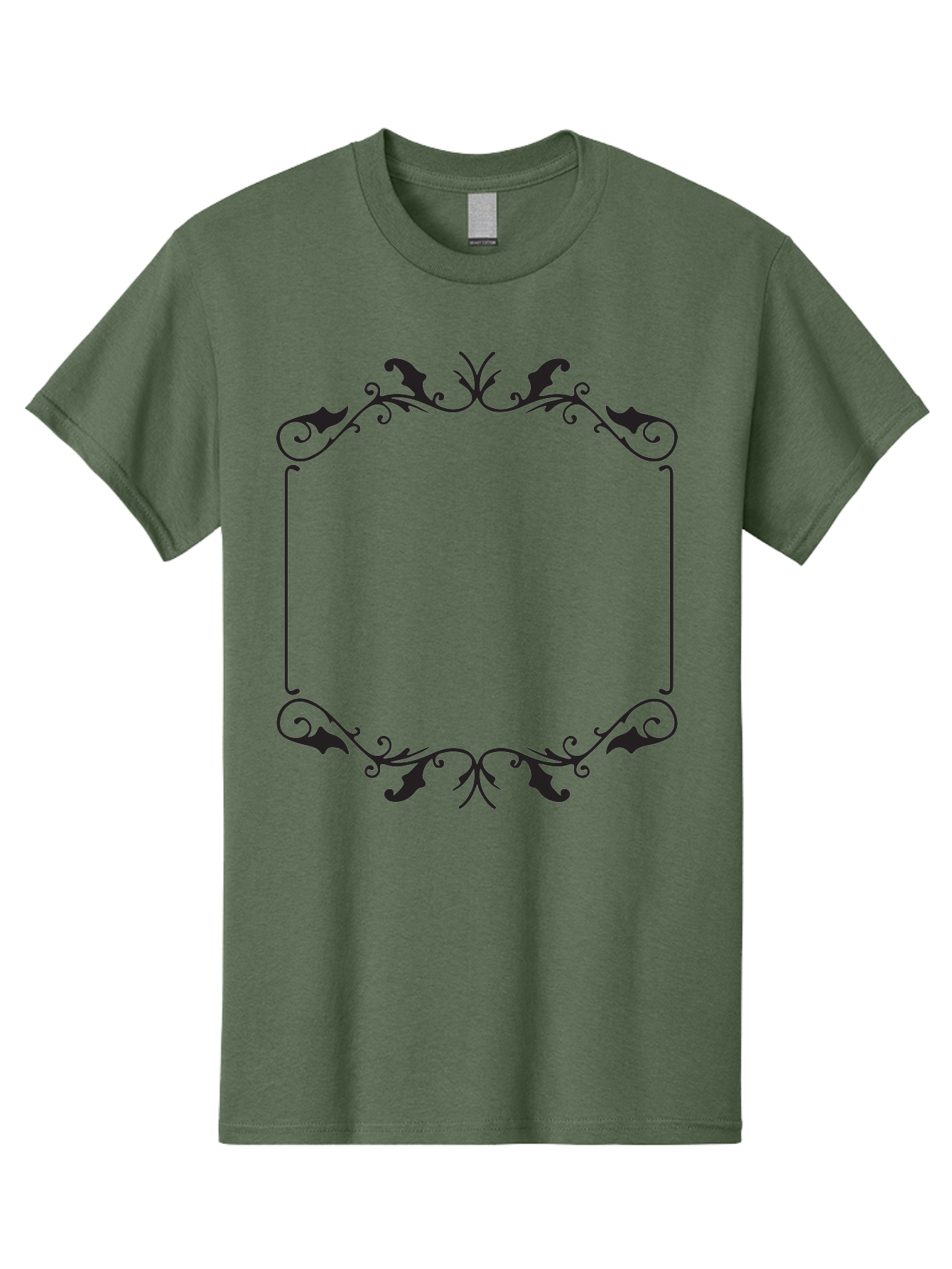 Ornate-Frame Men'S Graphic Tee, 100% Cotton, Comfortable Casual Summer Wear, Machine Washable, Floral Frame, Black Frame, Decorative Border, Elegant Design, Symmetrical, Ornate Details, Vintage Style, Classic Pattern Aad078