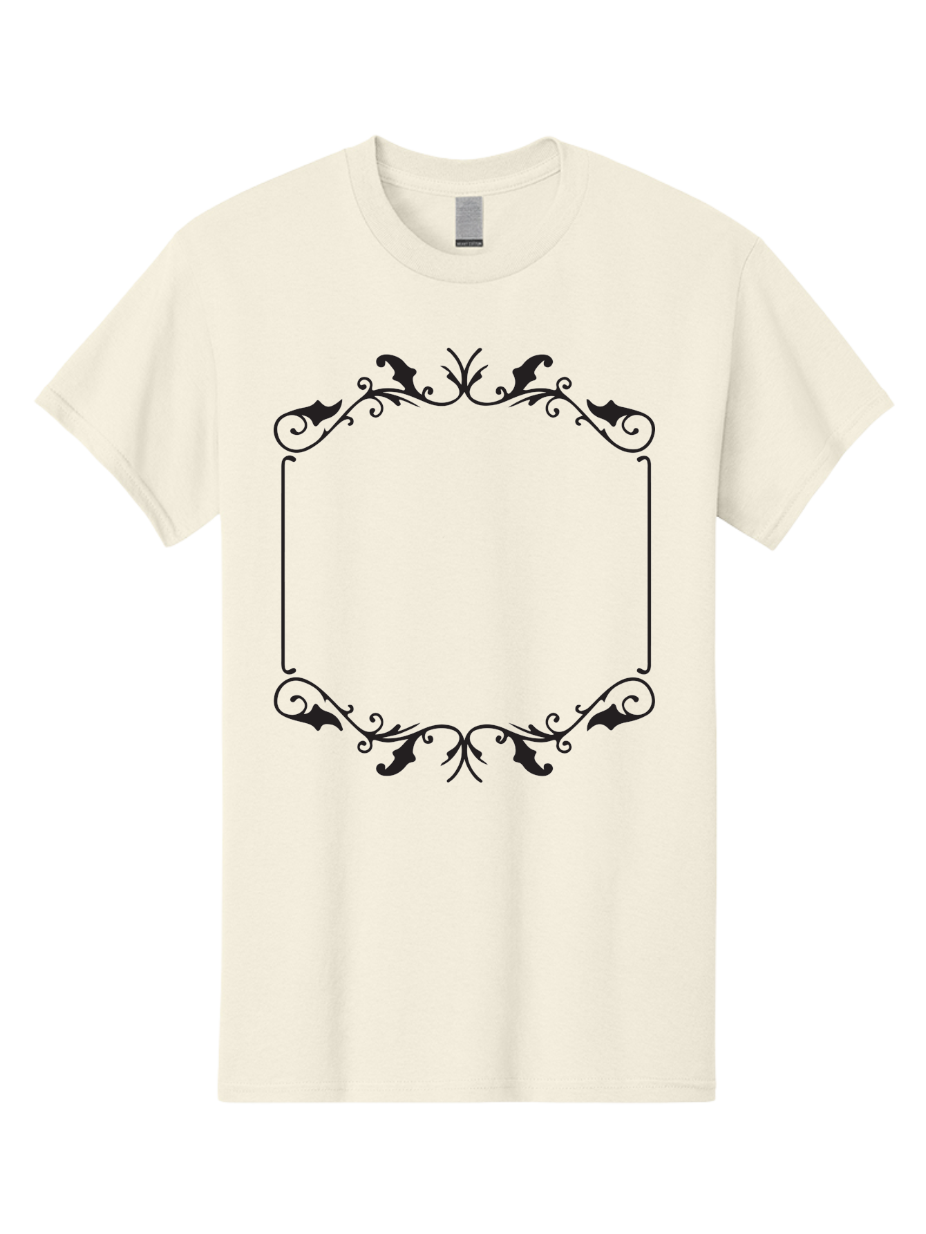 Ornate-Frame Men'S Graphic Tee, 100% Cotton, Comfortable Casual Summer Wear, Machine Washable, Floral Frame, Black Frame, Decorative Border, Elegant Design, Symmetrical, Ornate Details, Vintage Style, Classic Pattern Aad078