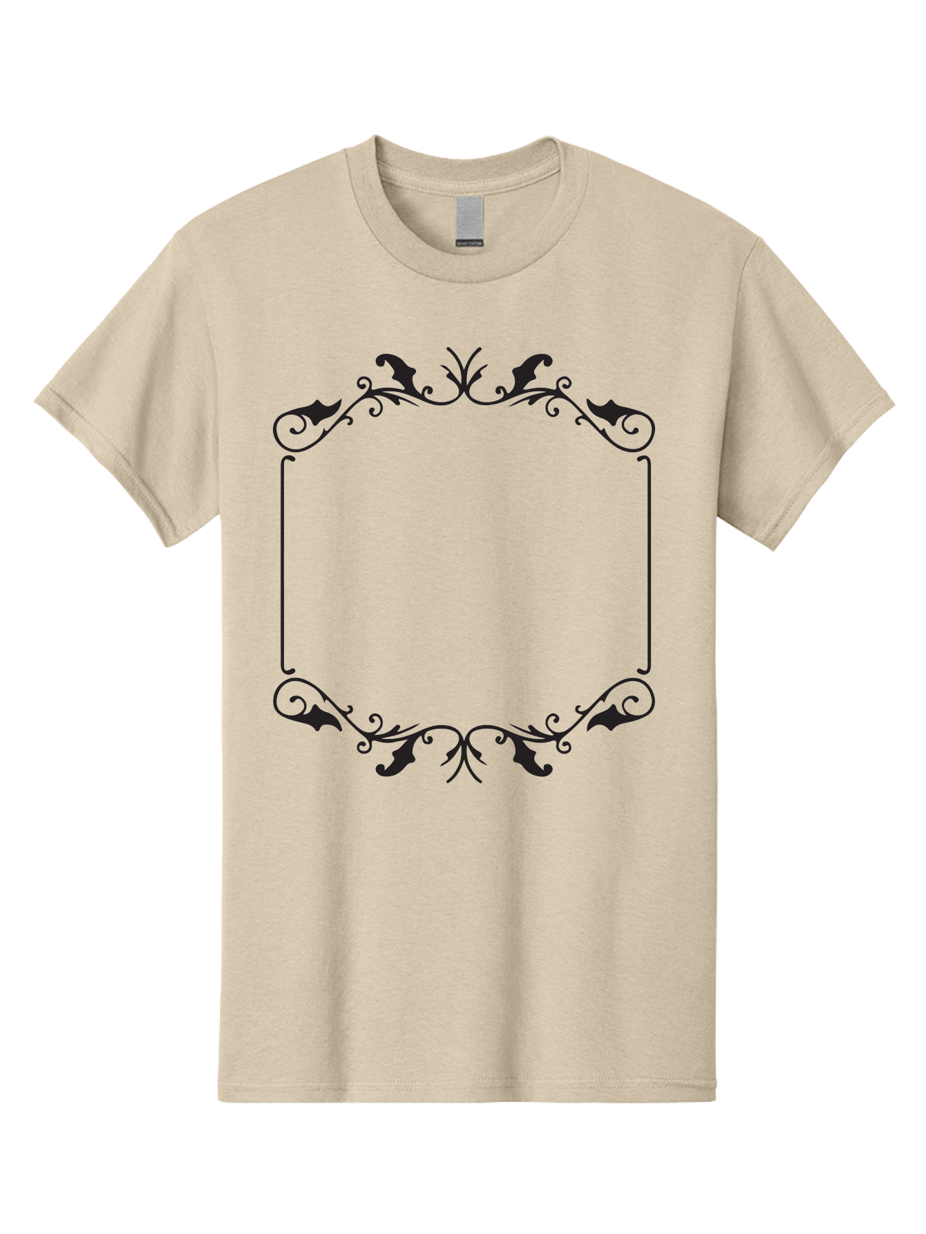 Ornate-Frame Men'S Graphic Tee, 100% Cotton, Comfortable Casual Summer Wear, Machine Washable, Floral Frame, Black Frame, Decorative Border, Elegant Design, Symmetrical, Ornate Details, Vintage Style, Classic Pattern Aad078