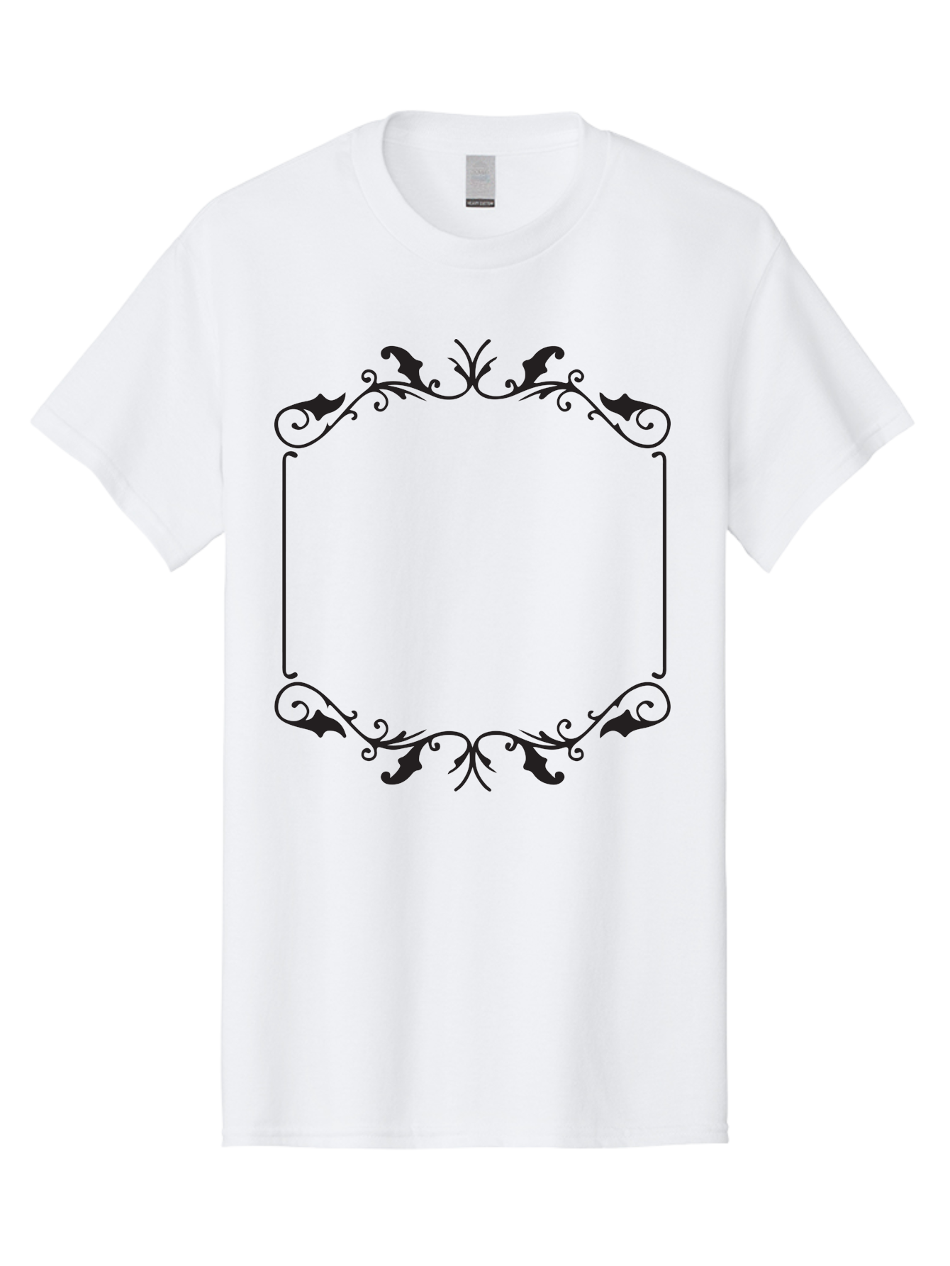 Ornate-Frame Men'S Graphic Tee, 100% Cotton, Comfortable Casual Summer Wear, Machine Washable, Floral Frame, Black Frame, Decorative Border, Elegant Design, Symmetrical, Ornate Details, Vintage Style, Classic Pattern Aad078