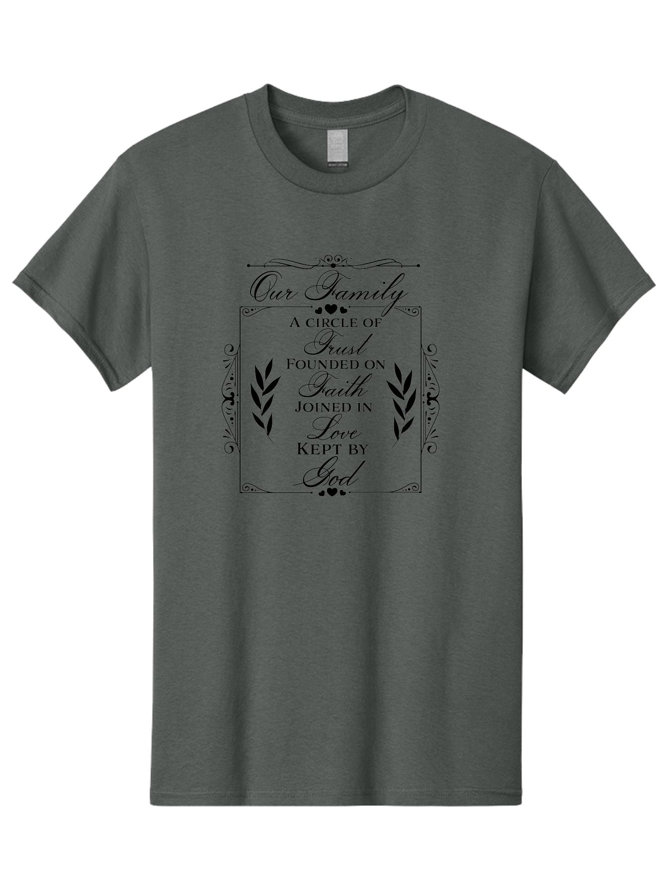 Our-Family Men'S Graphic Tee, 100% Cotton, Comfortable Casual Summer Wear, Machine Washable, Family Values, Trust, Faith, Love, God, Heartwarming Quotes, Inspirational Quotes, Decorative Text, Family Bonding Aad079