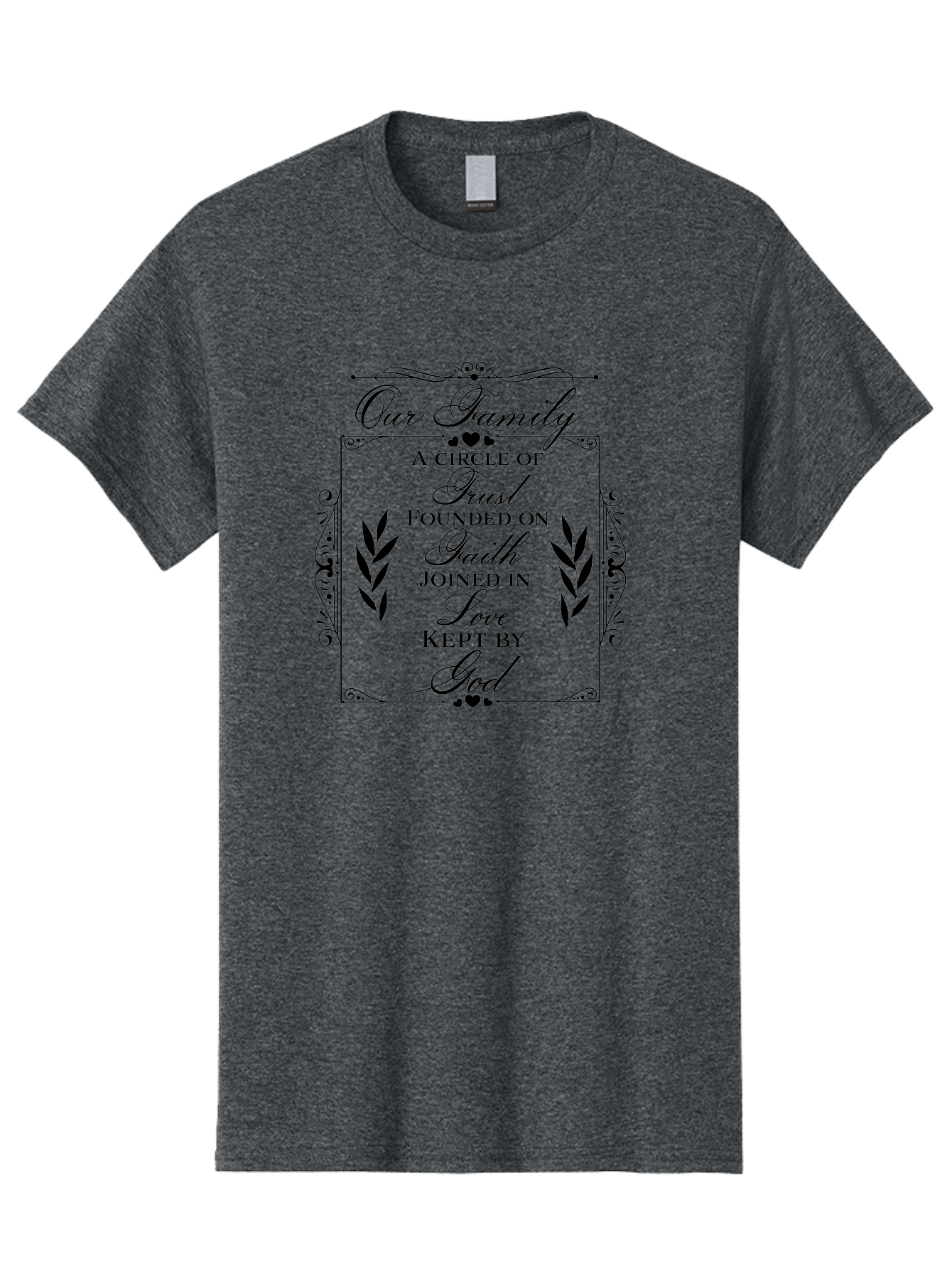Our-Family Men'S Graphic Tee, 100% Cotton, Comfortable Casual Summer Wear, Machine Washable, Family Values, Trust, Faith, Love, God, Heartwarming Quotes, Inspirational Quotes, Decorative Text, Family Bonding Aad079