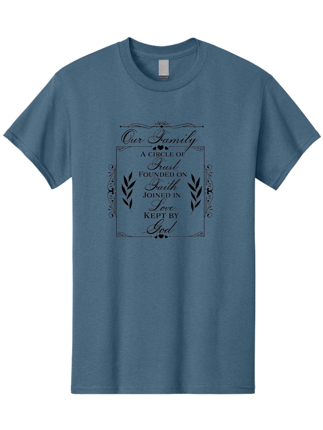 Our-Family Men'S Graphic Tee, 100% Cotton, Comfortable Casual Summer Wear, Machine Washable, Family Values, Trust, Faith, Love, God, Heartwarming Quotes, Inspirational Quotes, Decorative Text, Family Bonding Aad079