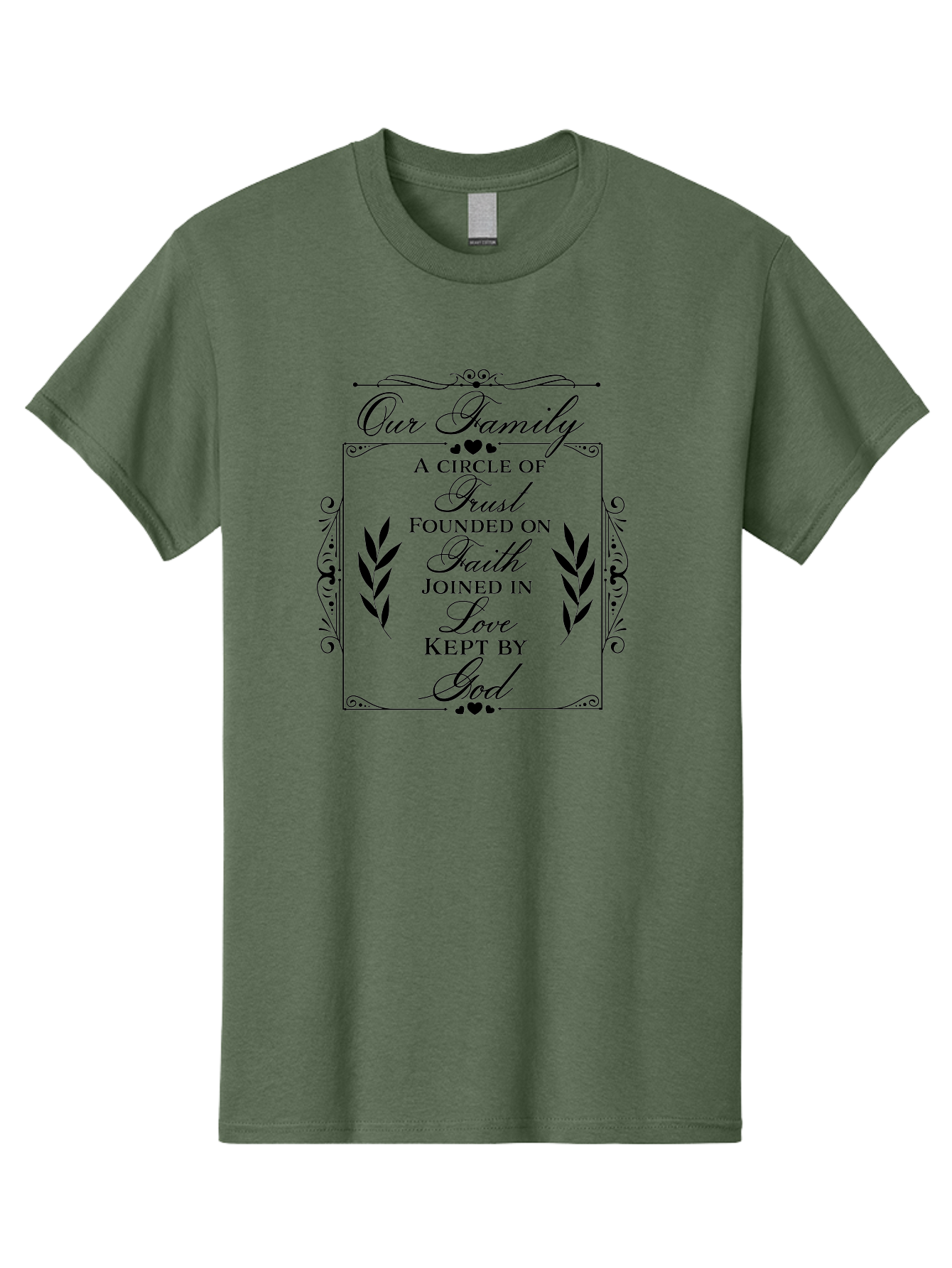 Our-Family Men'S Graphic Tee, 100% Cotton, Comfortable Casual Summer Wear, Machine Washable, Family Values, Trust, Faith, Love, God, Heartwarming Quotes, Inspirational Quotes, Decorative Text, Family Bonding Aad079