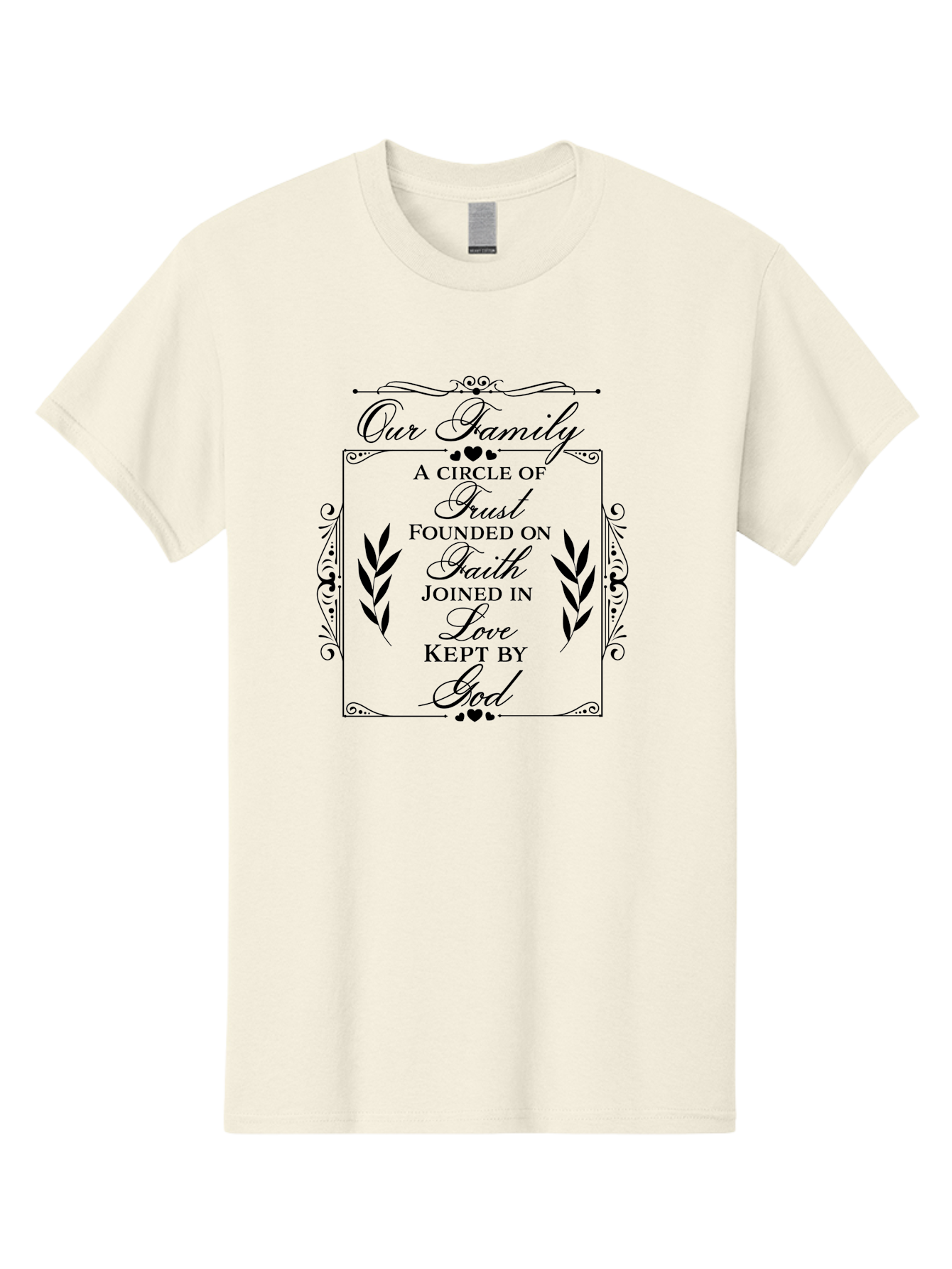 Our-Family Men'S Graphic Tee, 100% Cotton, Comfortable Casual Summer Wear, Machine Washable, Family Values, Trust, Faith, Love, God, Heartwarming Quotes, Inspirational Quotes, Decorative Text, Family Bonding Aad079