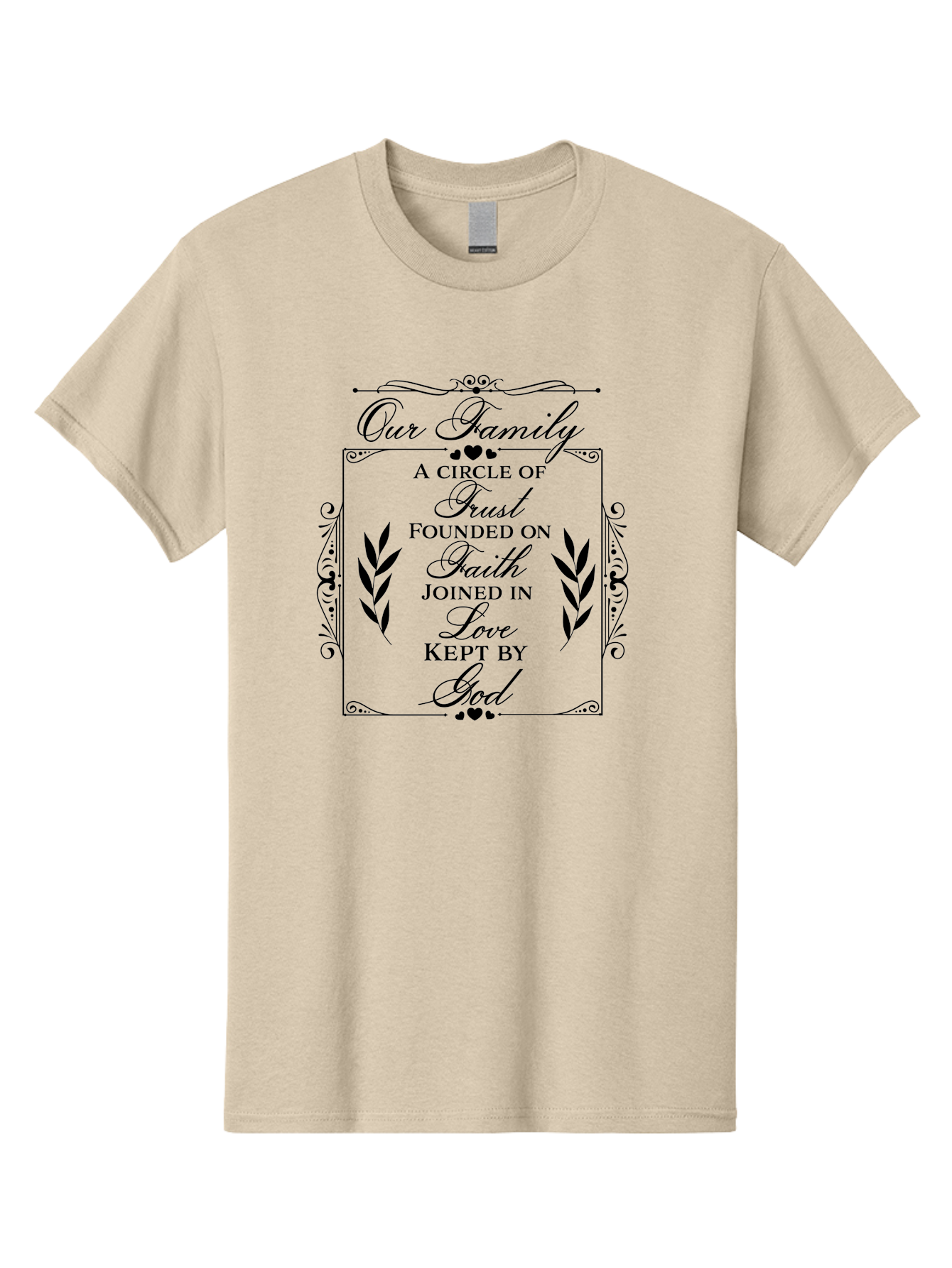 Our-Family Men'S Graphic Tee, 100% Cotton, Comfortable Casual Summer Wear, Machine Washable, Family Values, Trust, Faith, Love, God, Heartwarming Quotes, Inspirational Quotes, Decorative Text, Family Bonding Aad079