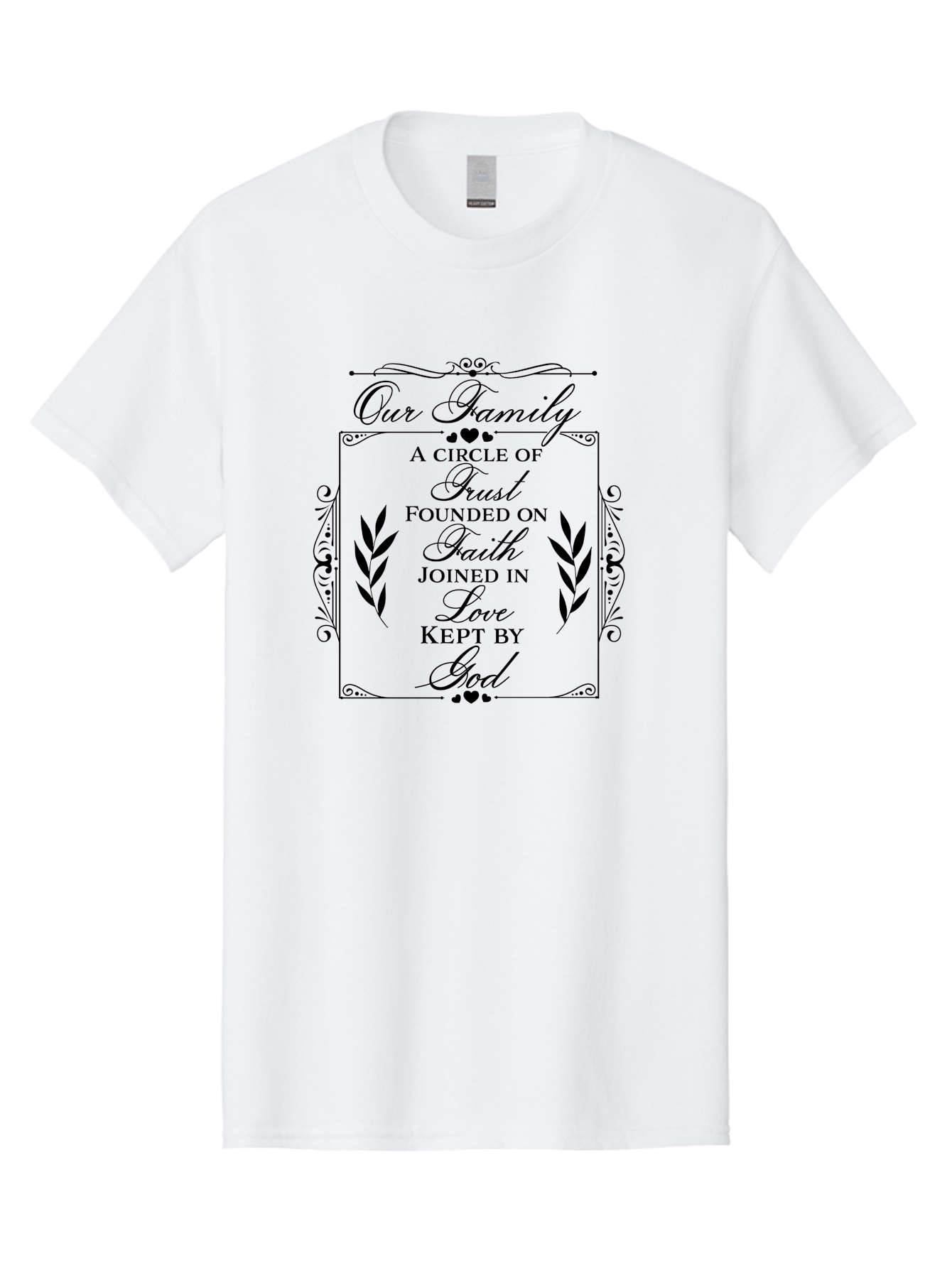 Our-Family Men'S Graphic Tee, 100% Cotton, Comfortable Casual Summer Wear, Machine Washable, Family Values, Trust, Faith, Love, God, Heartwarming Quotes, Inspirational Quotes, Decorative Text, Family Bonding Aad079