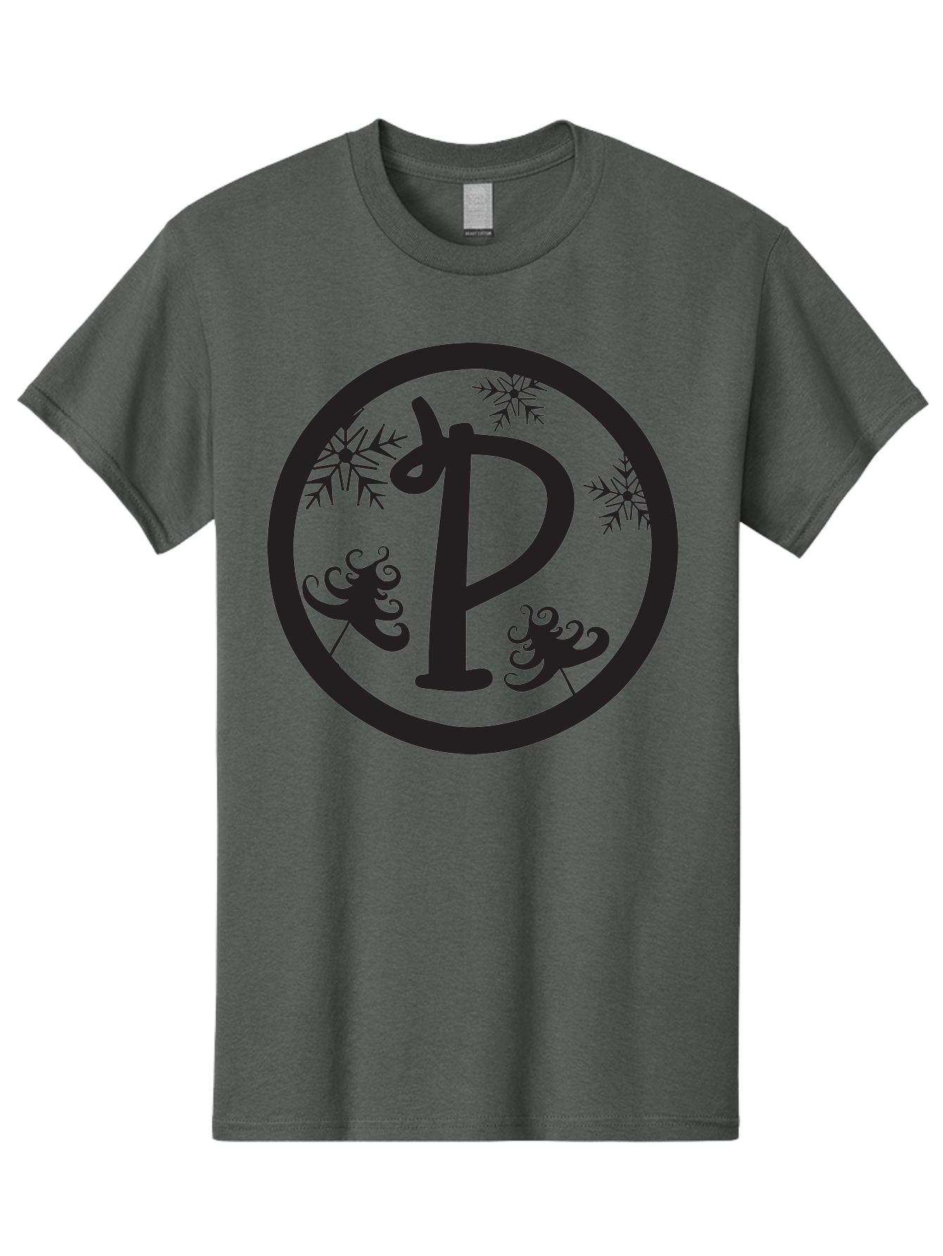 P Men'S Graphic Tee, 100% Cotton, Comfortable Casual Summer Wear, Machine Washable, Winter Wonderland, Festive Decorations, Christmas Trees, Snowflakes, Holiday Season, Elegant Typography, Black Silhouette, Decorative Elements Aad082