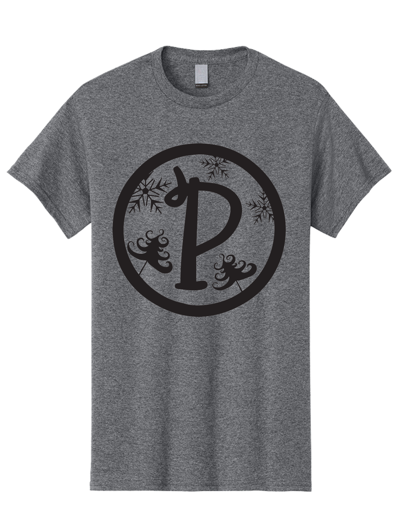 P Men'S Graphic Tee, 100% Cotton, Comfortable Casual Summer Wear, Machine Washable, Winter Wonderland, Festive Decorations, Christmas Trees, Snowflakes, Holiday Season, Elegant Typography, Black Silhouette, Decorative Elements Aad082
