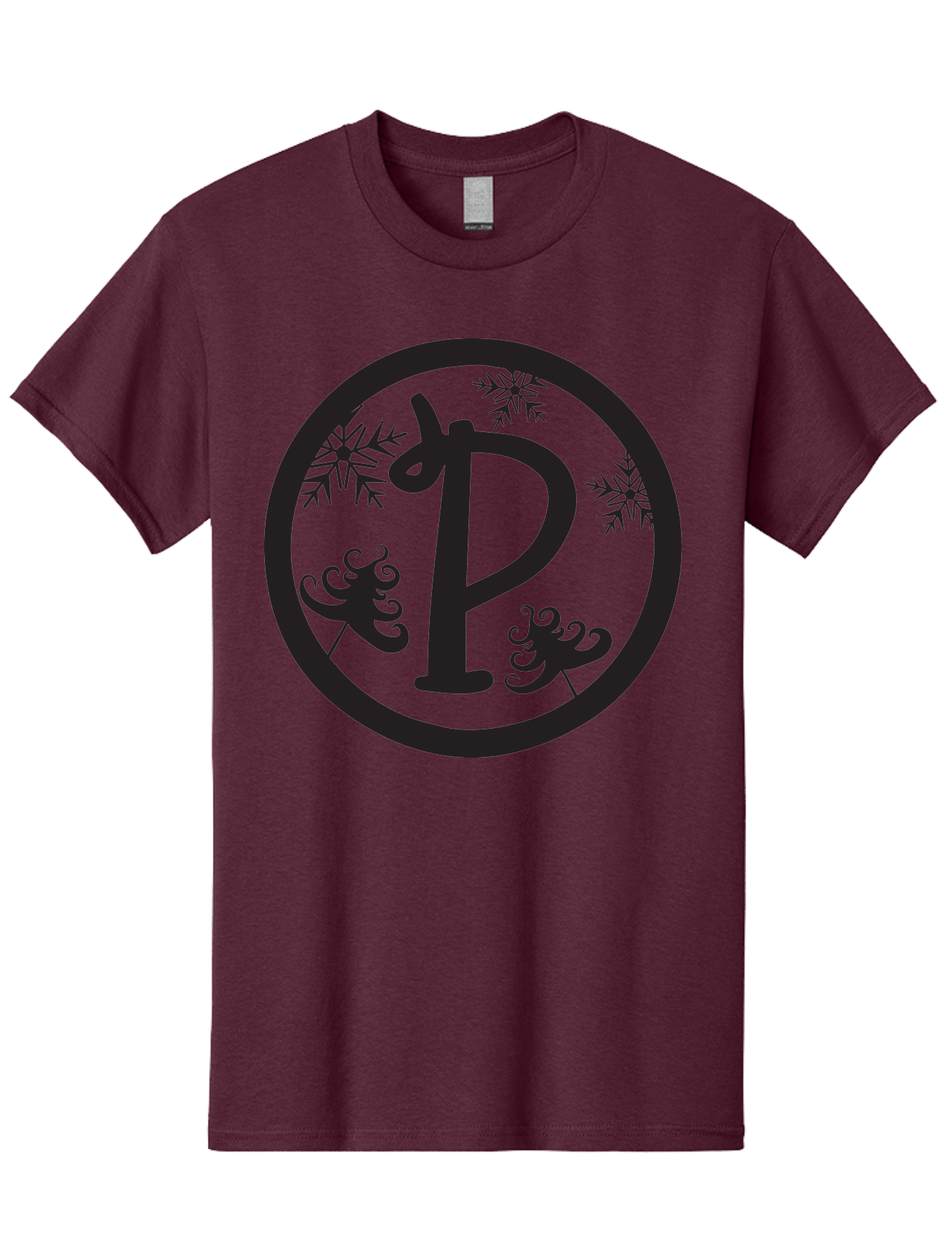 P Men'S Graphic Tee, 100% Cotton, Comfortable Casual Summer Wear, Machine Washable, Winter Wonderland, Festive Decorations, Christmas Trees, Snowflakes, Holiday Season, Elegant Typography, Black Silhouette, Decorative Elements Aad082