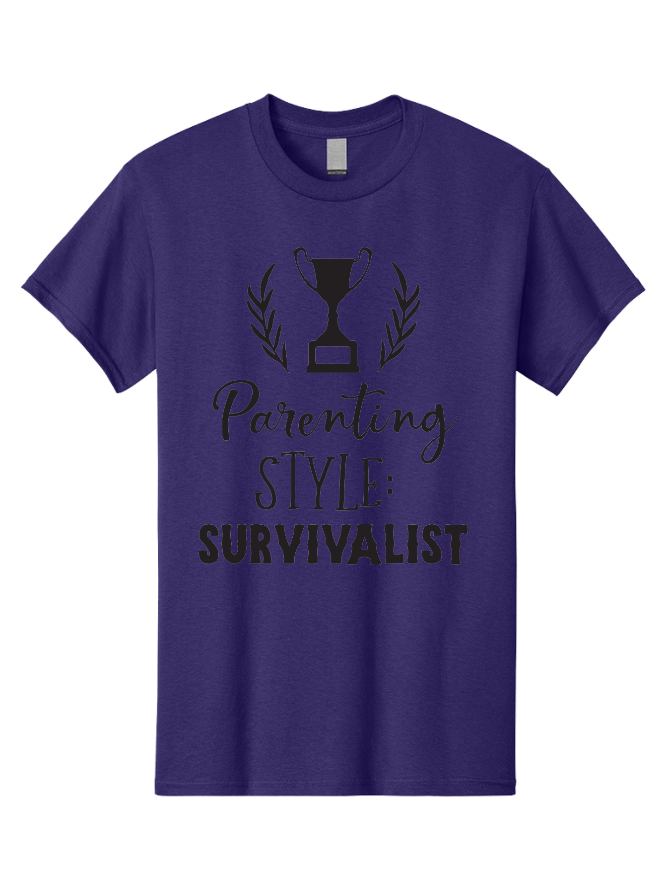 Parenting-Style-Survivalist Men'S Graphic Tee, 100% Cotton, Comfortable Casual Summer Wear, Machine Washable, Parenting Style, Survivalist Parents, Humorous Parenting, Parenting Humor, Trophy Award, Laurel Wreath, Parenting Challenges, Aad083