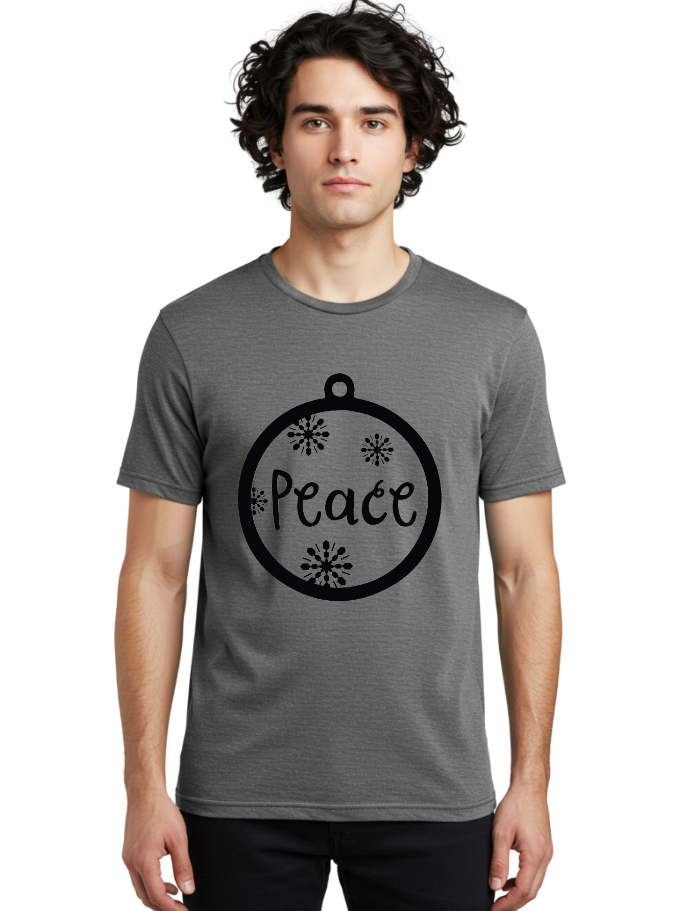 Peace-Ornament Men'S Graphic Tee, 100% Cotton, Comfortable Casual Summer Wear, Machine Washable, Peace, Christmas Ornaments, Snowflakes, Holiday Decor, Winter Wonderland, Festive Design, Christmas Decorations, Ornaments, Holiday Season Aad084