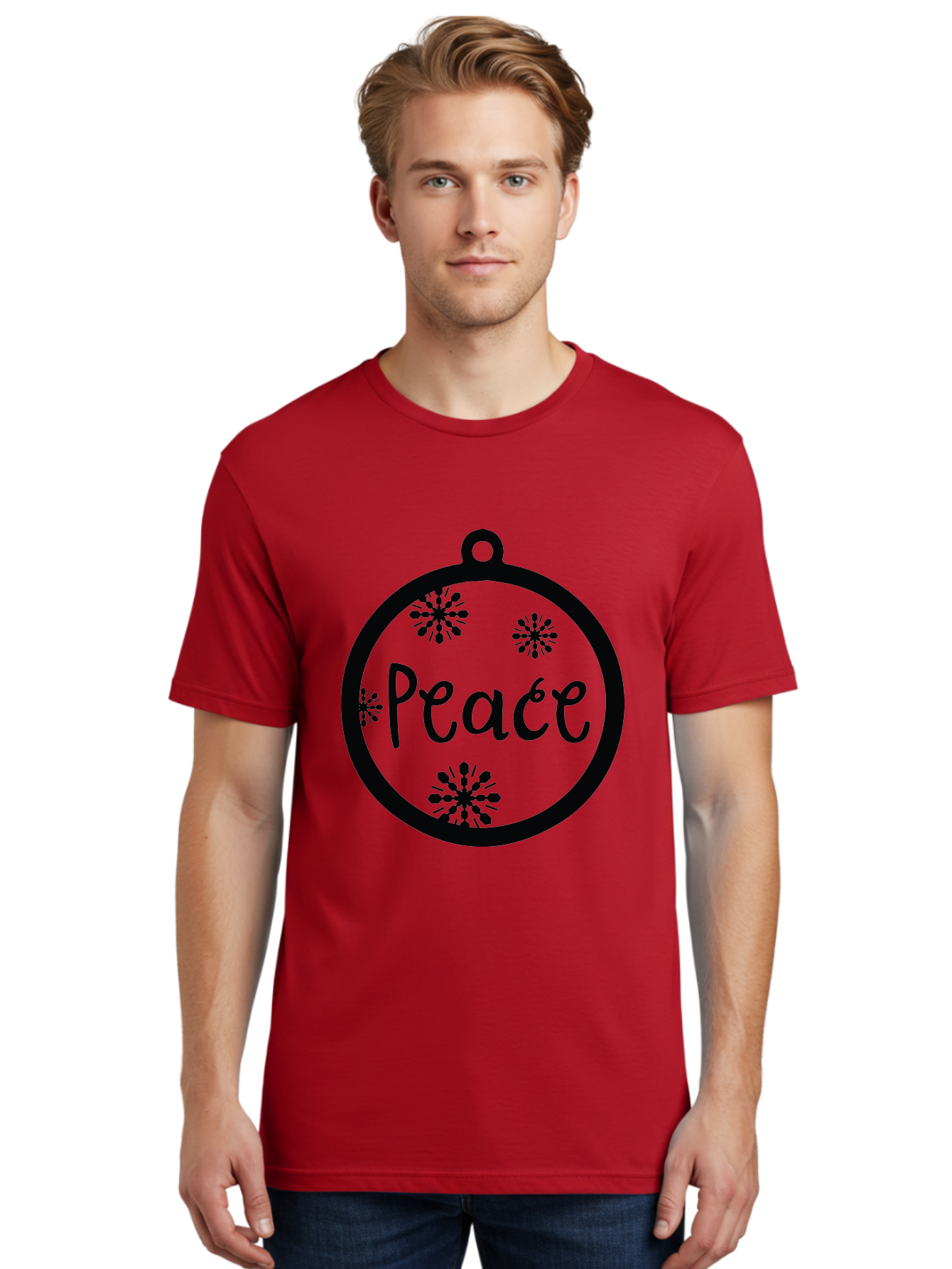 Peace-Ornament Men'S Graphic Tee, 100% Cotton, Comfortable Casual Summer Wear, Machine Washable, Peace, Christmas Ornaments, Snowflakes, Holiday Decor, Winter Wonderland, Festive Design, Christmas Decorations, Ornaments, Holiday Season Aad084